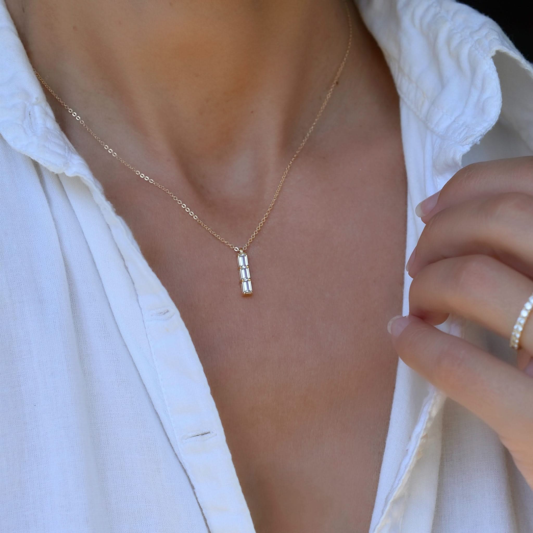 Providence 3 White Topaz Pendant and Stud Earrings Set in 14k Gold (April) - Image 9