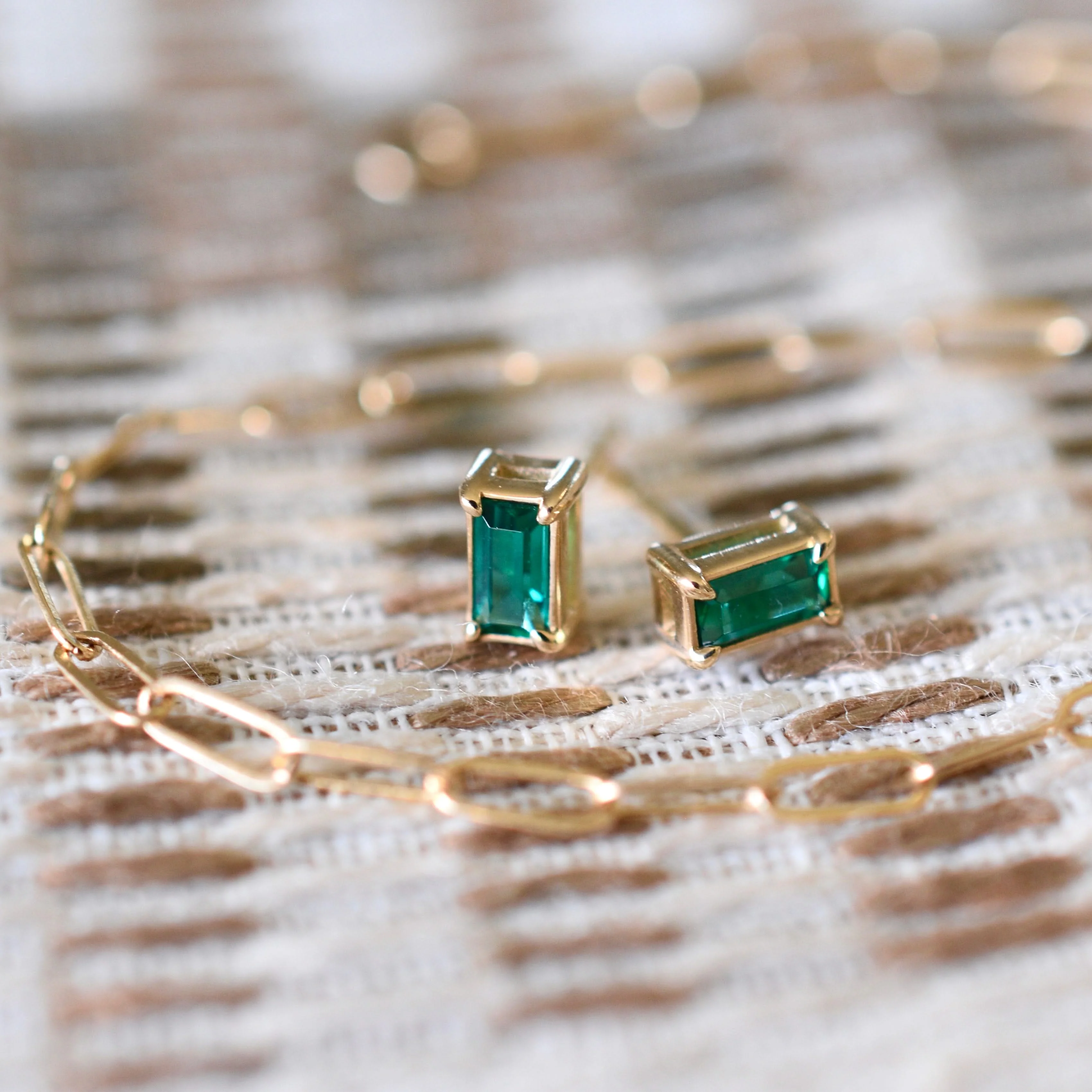 Providence Emerald Stud Earrings in 14k Gold (May) - Image 9