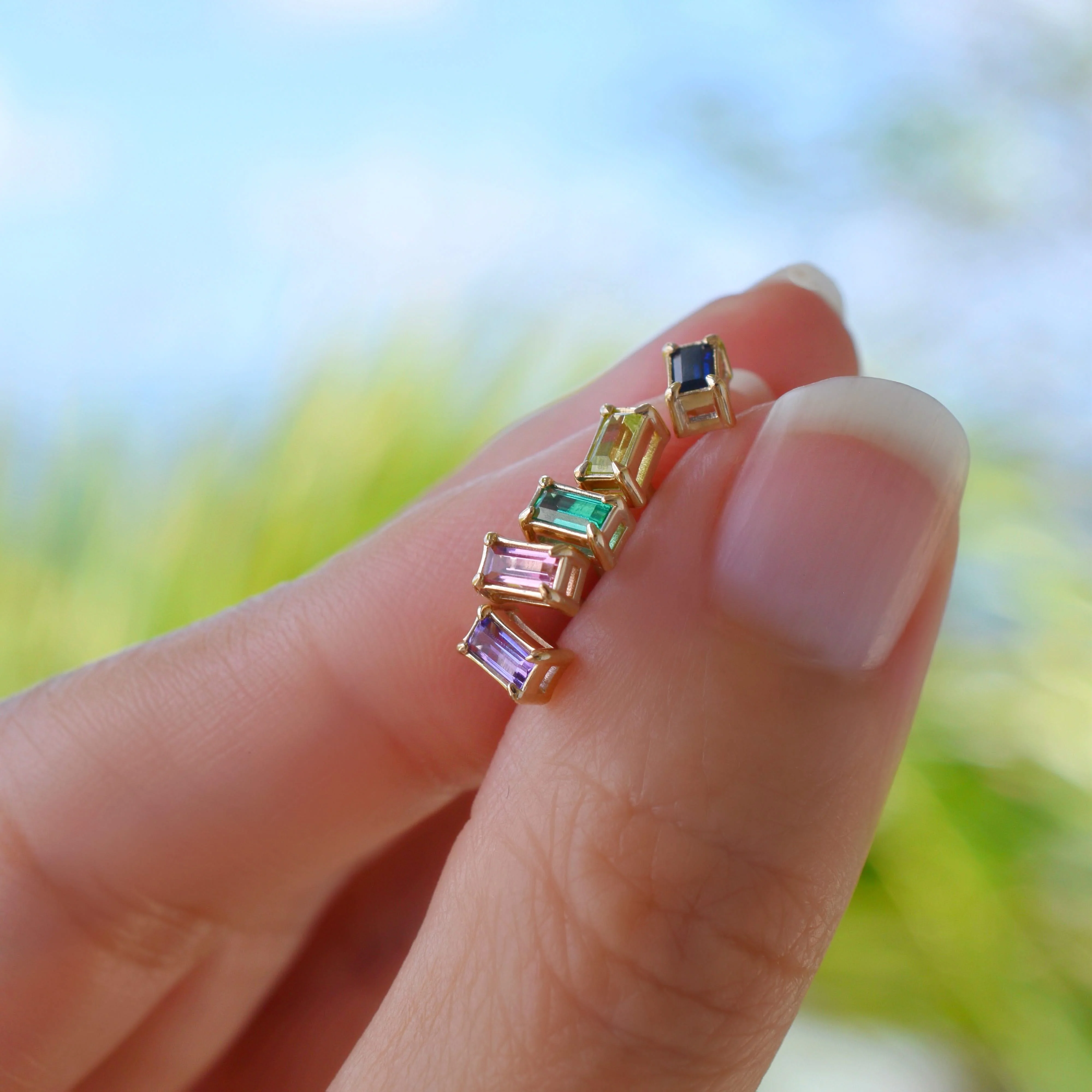 Providence Pink Sapphire Stud Earrings in 14k Gold (October) - Image 8