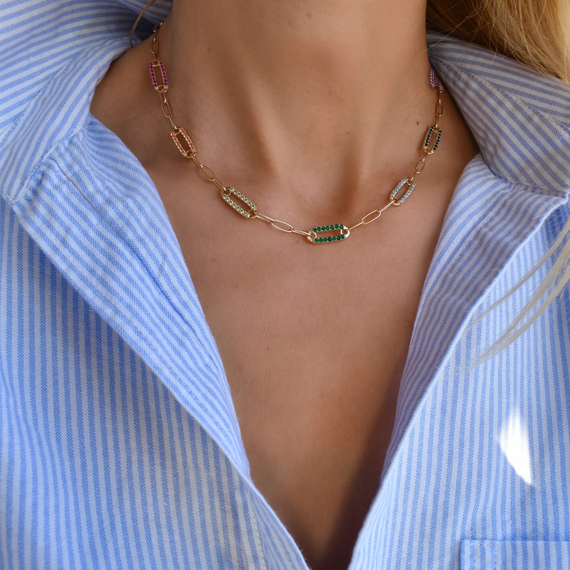 Rainbow Adelaide Pavé Necklace in 14k Gold - Image 2