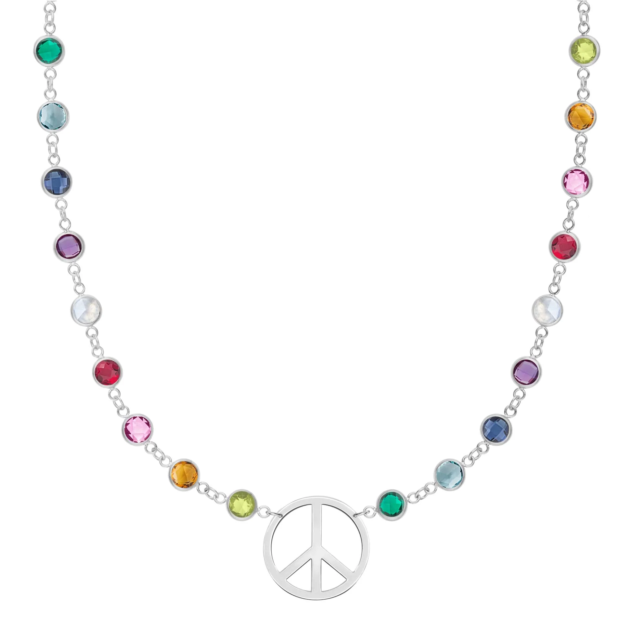 Rainbow Large Peace Sign Newport Necklace in 14k Gold - Image 4