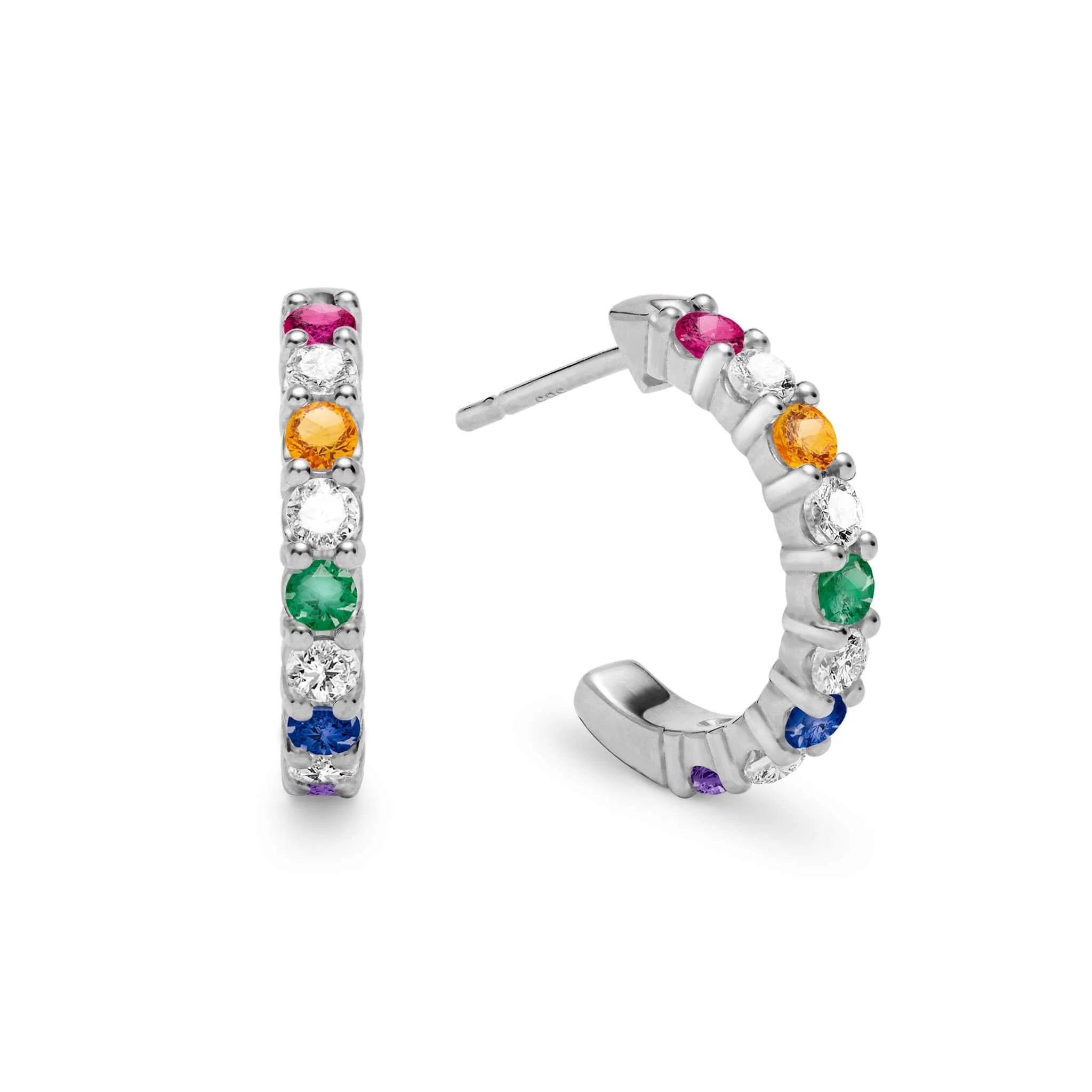 Rainbow Rosecliff Huggie Hoop Earrings with Diamonds in 14k Gold - Image 5