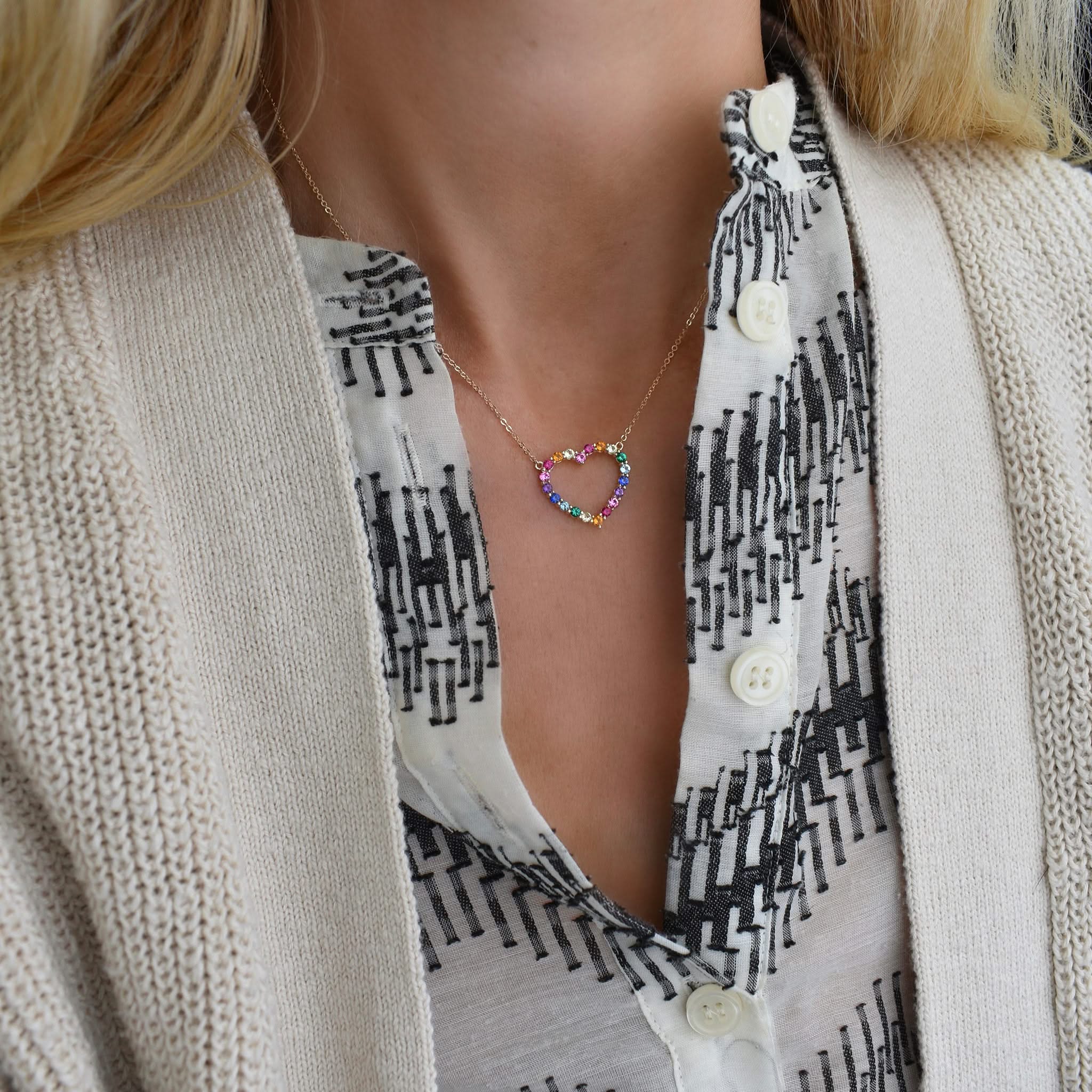 Rainbow Rosecliff Heart Necklace in 14k Gold - Image 2