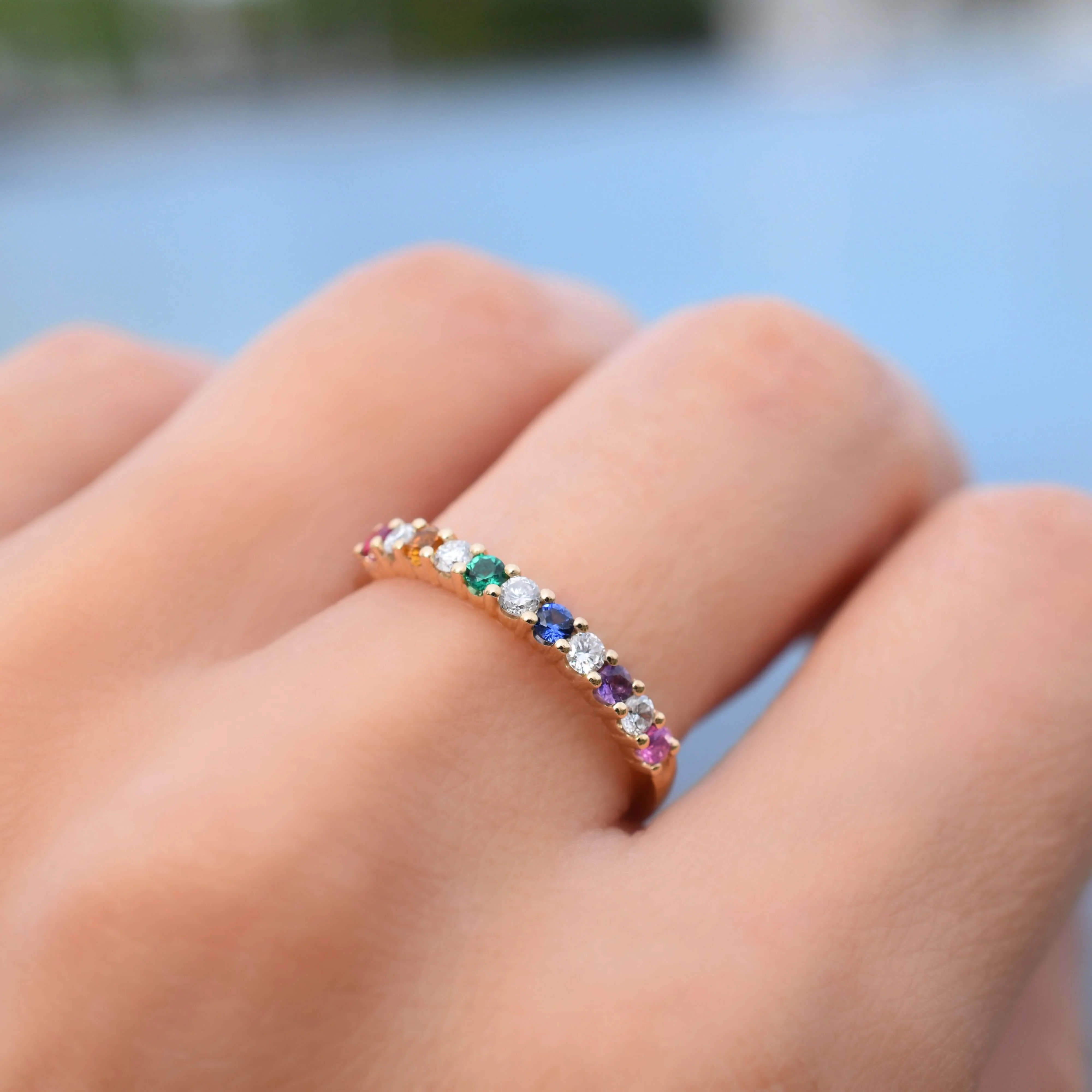 Rainbow Rosecliff Stackable Ring with Diamonds in 14k Gold - Image 10