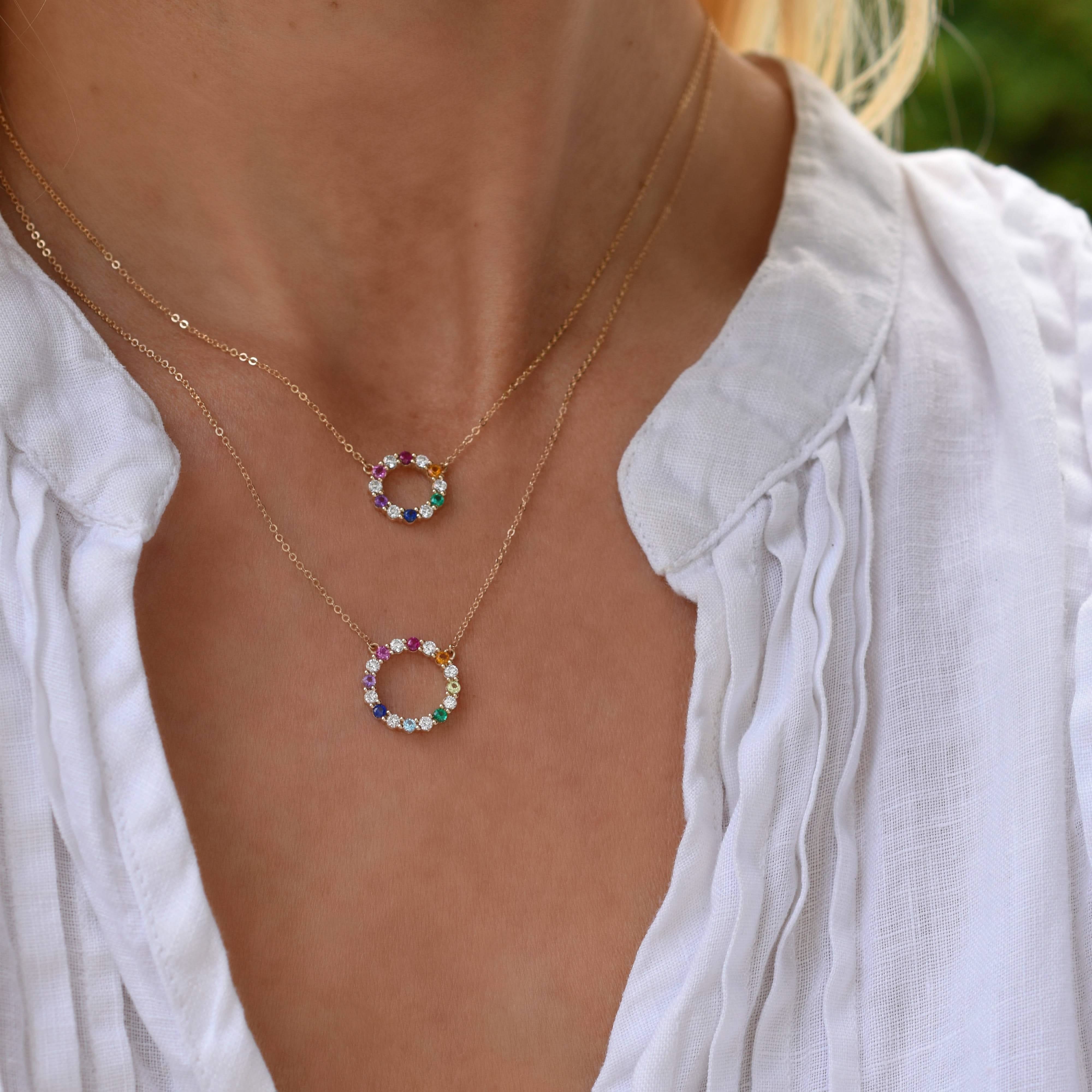Rainbow Rosecliff Small Circle Necklace with Diamonds in 14k Gold - Image 6