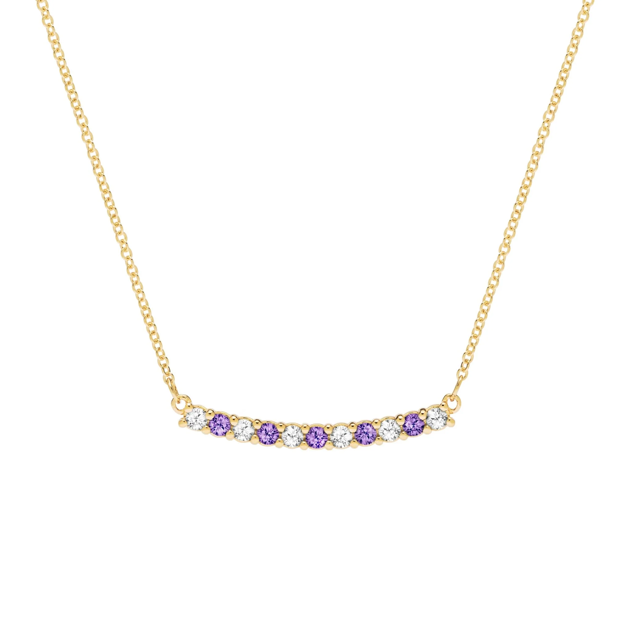 Rosecliff Diamond & Amethyst Bar Necklace in 14k Gold (February)