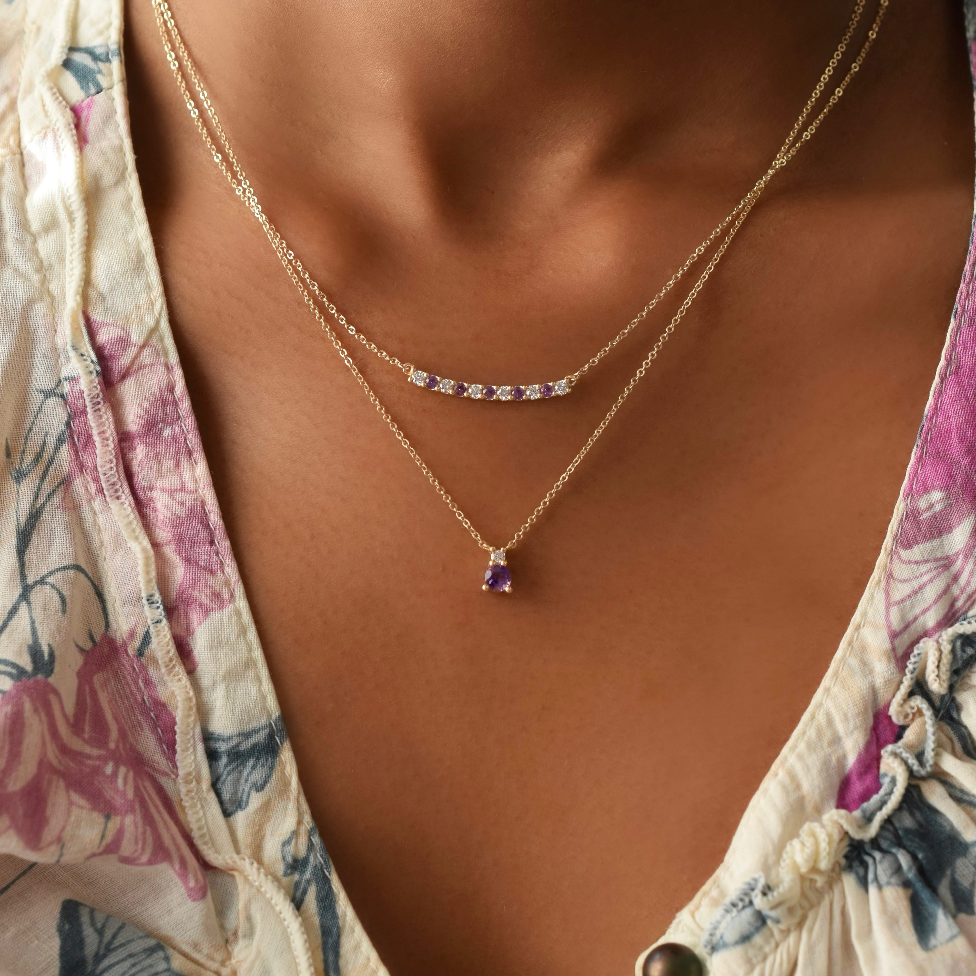 Rosecliff Diamond & Amethyst Bar Necklace in 14k Gold (February) - Image 10