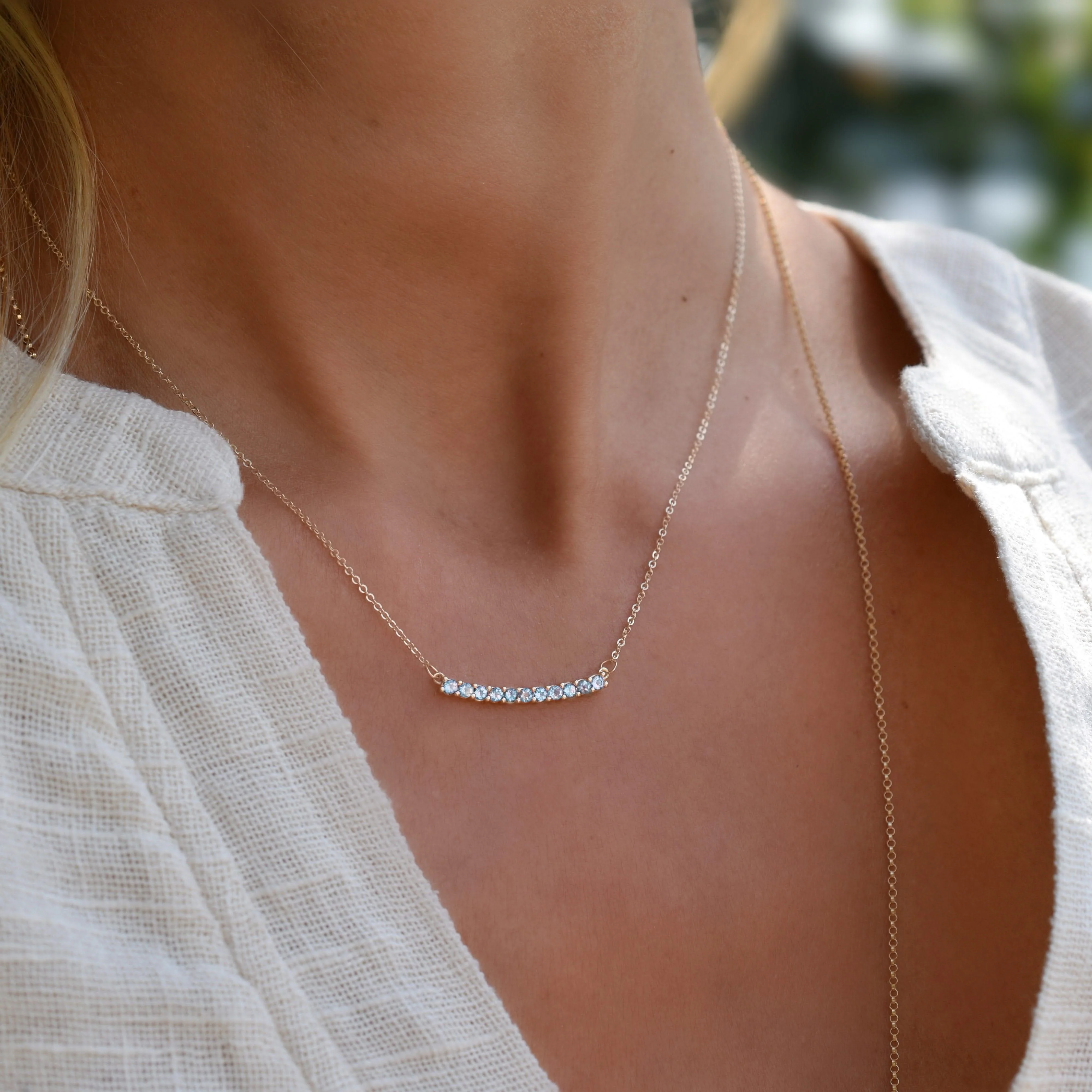 Rosecliff Aquamarine Bar Necklace in 14k Gold (March) - Image 6