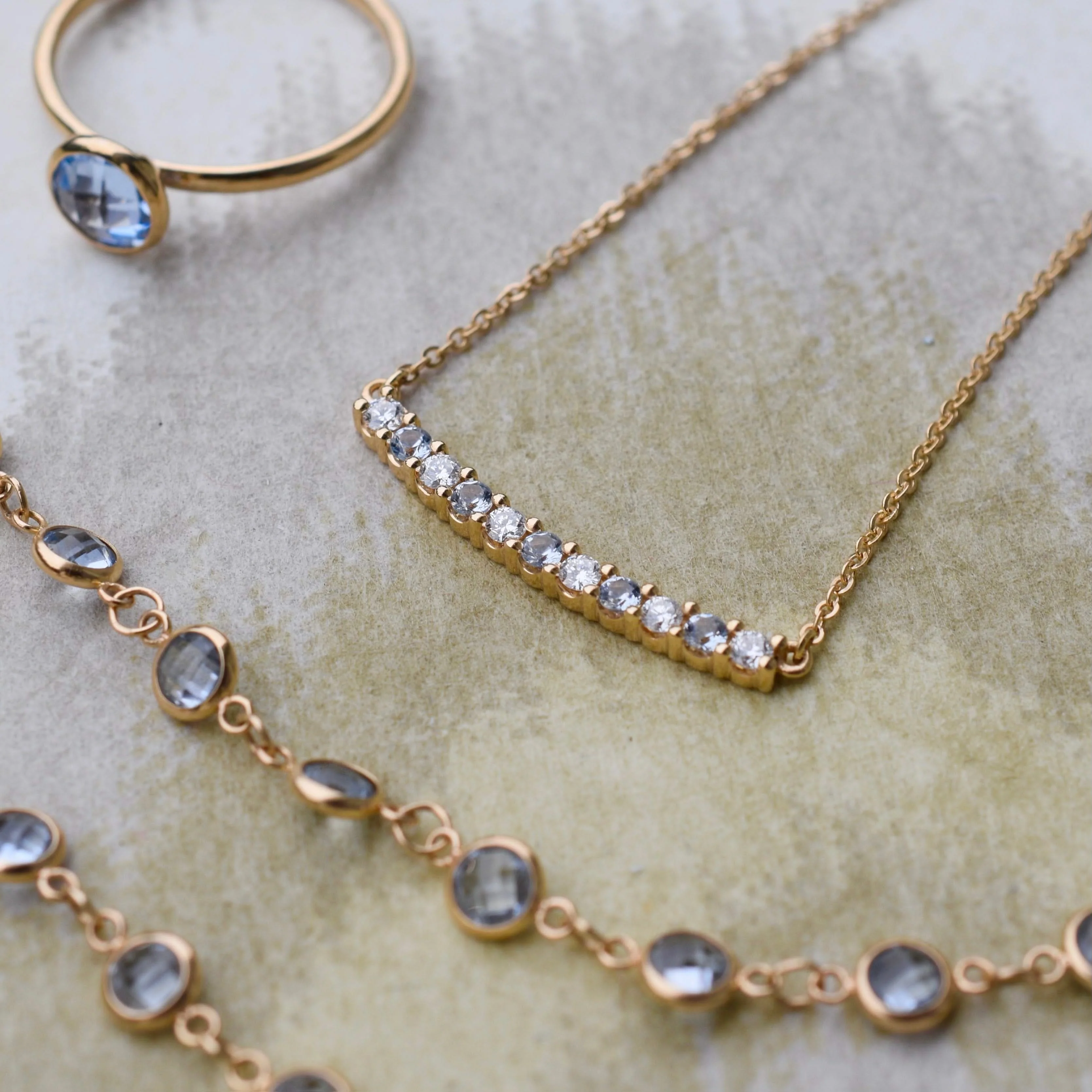 Rosecliff Diamond & Aquamarine Bar Necklace in 14k Gold (March) - Image 10