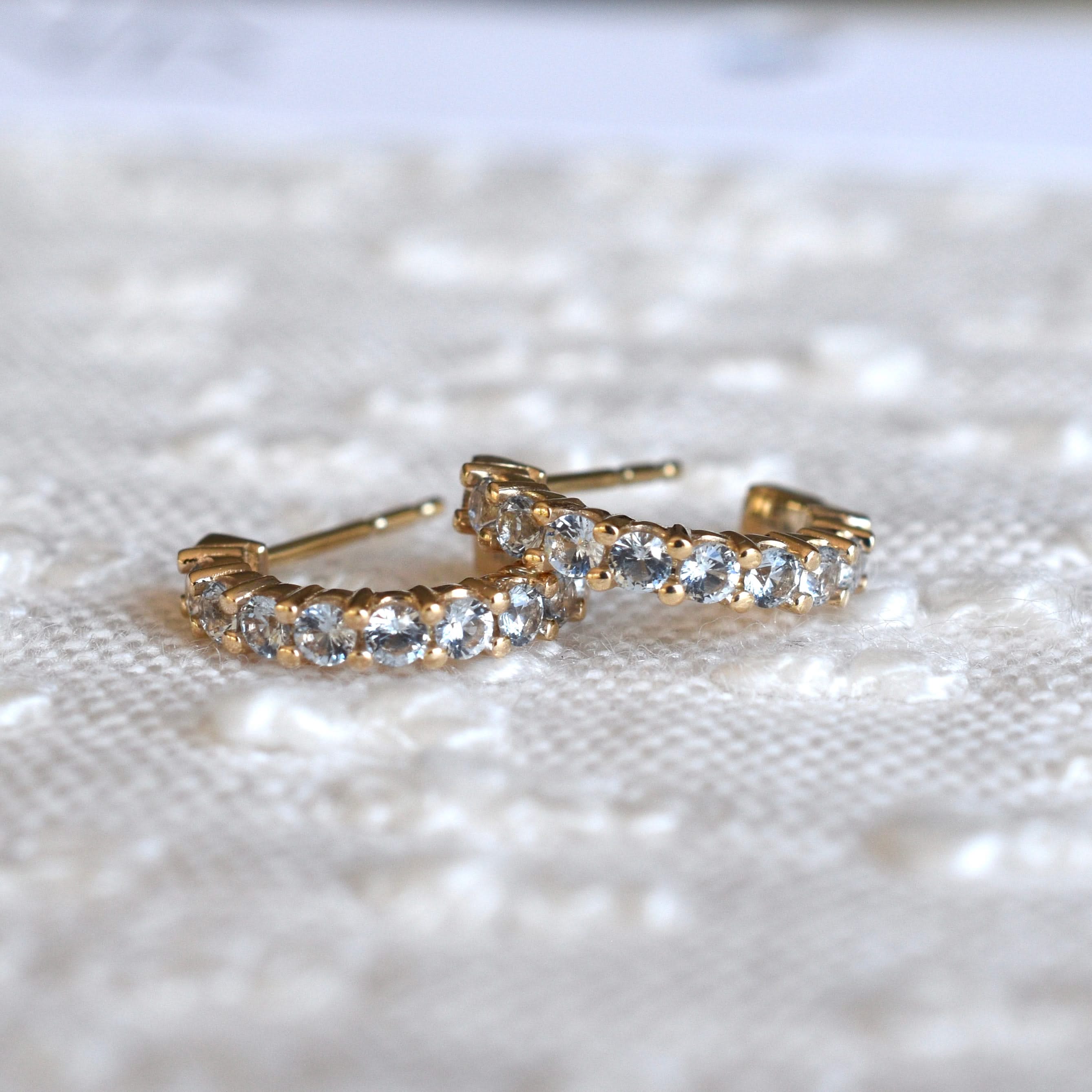 Rosecliff Aquamarine Huggie Hoop Earrings in 14k Gold (March) - Image 8