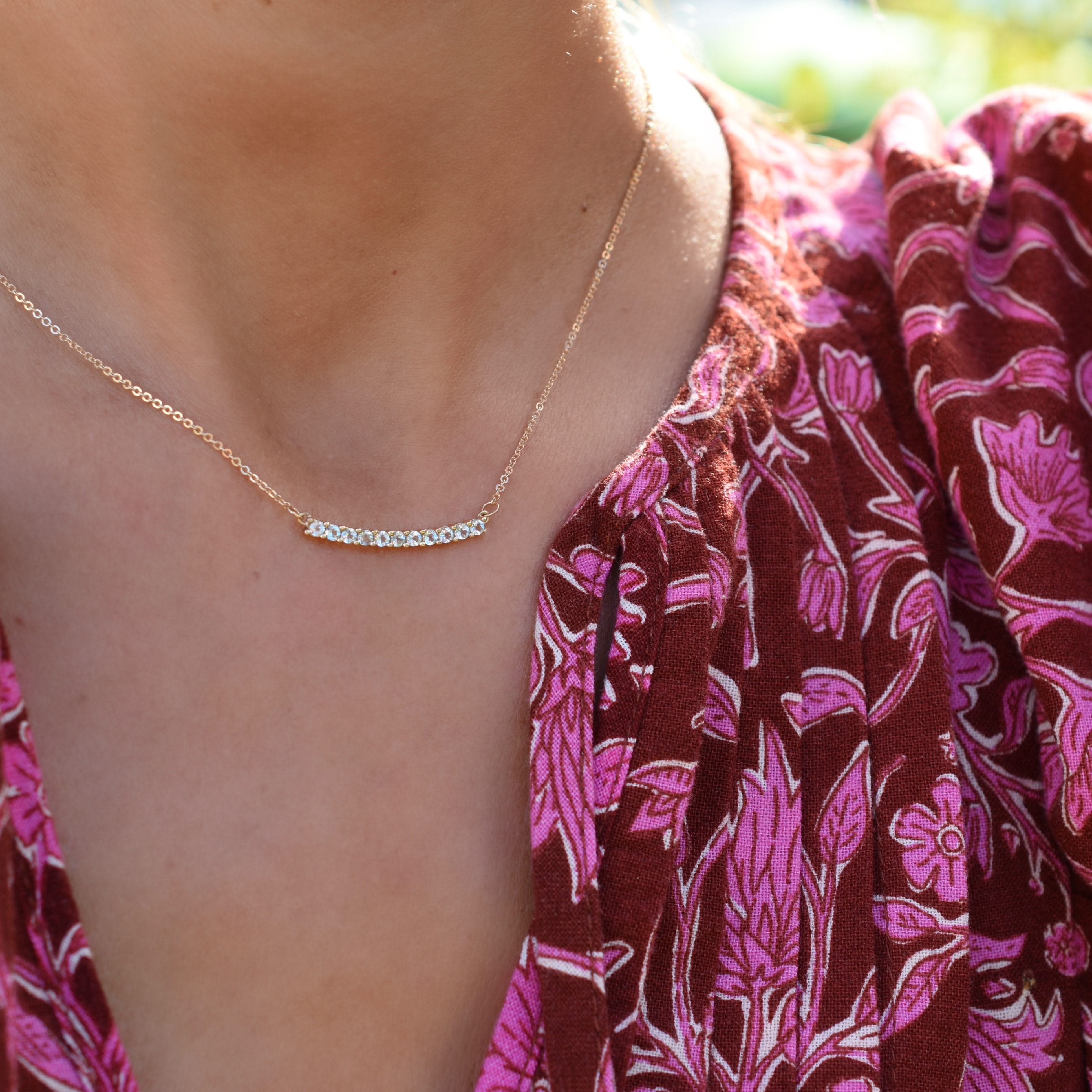 Rosecliff Aquamarine Bar Necklace and Huggie Hoop Earrings Set in 14k Gold (March) - Image 11