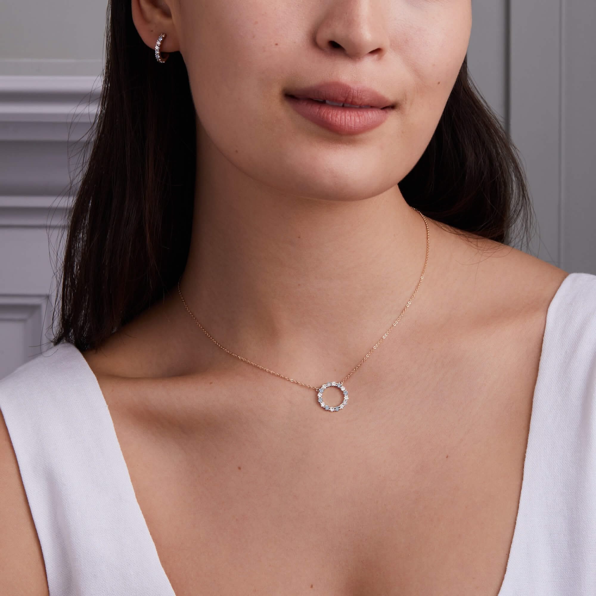 Rosecliff Circle Diamond & Aquamarine Necklace in 14k Gold (March) - Image 2