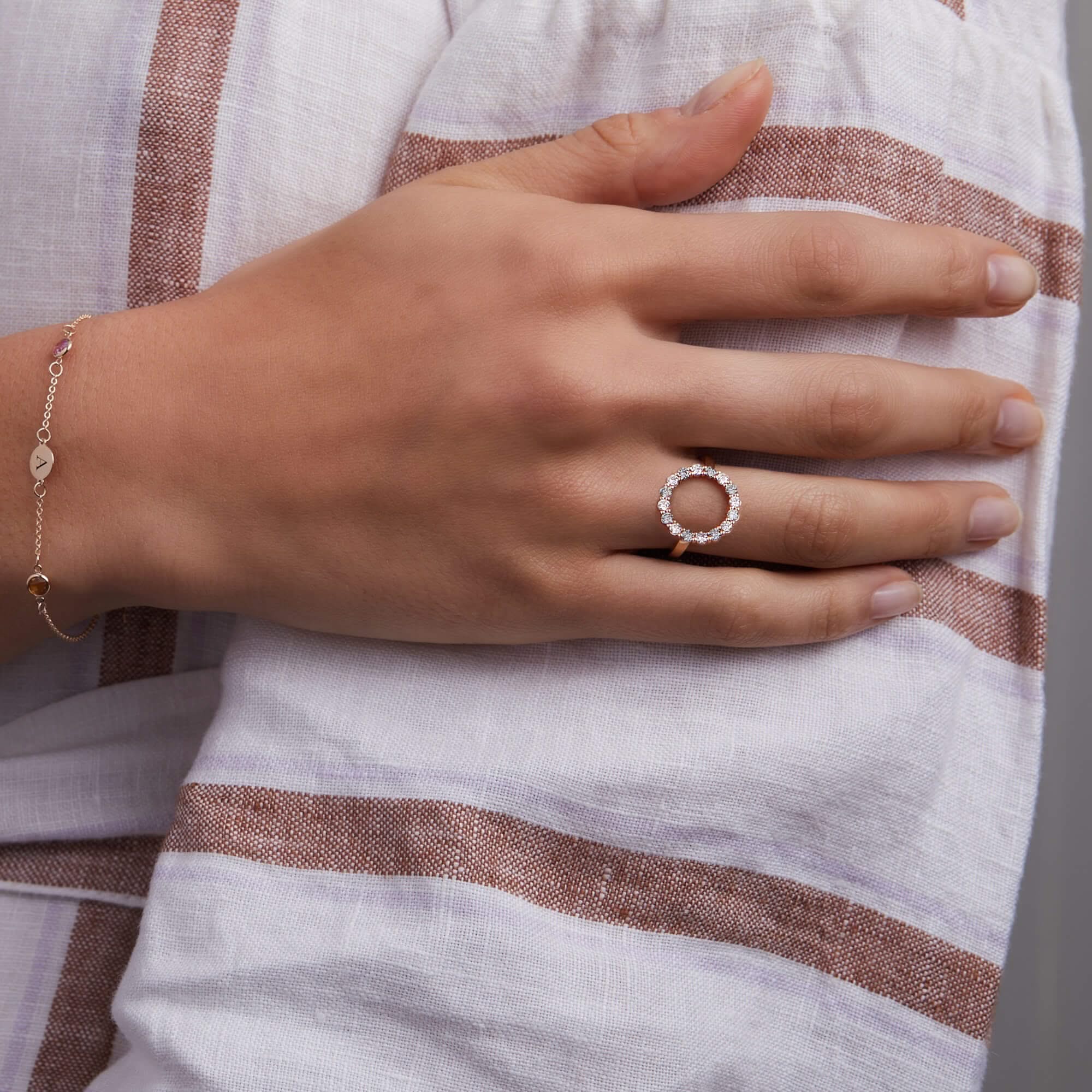 Rosecliff Circle Diamond & Aquamarine Ring in 14k Gold (March) - Image 3