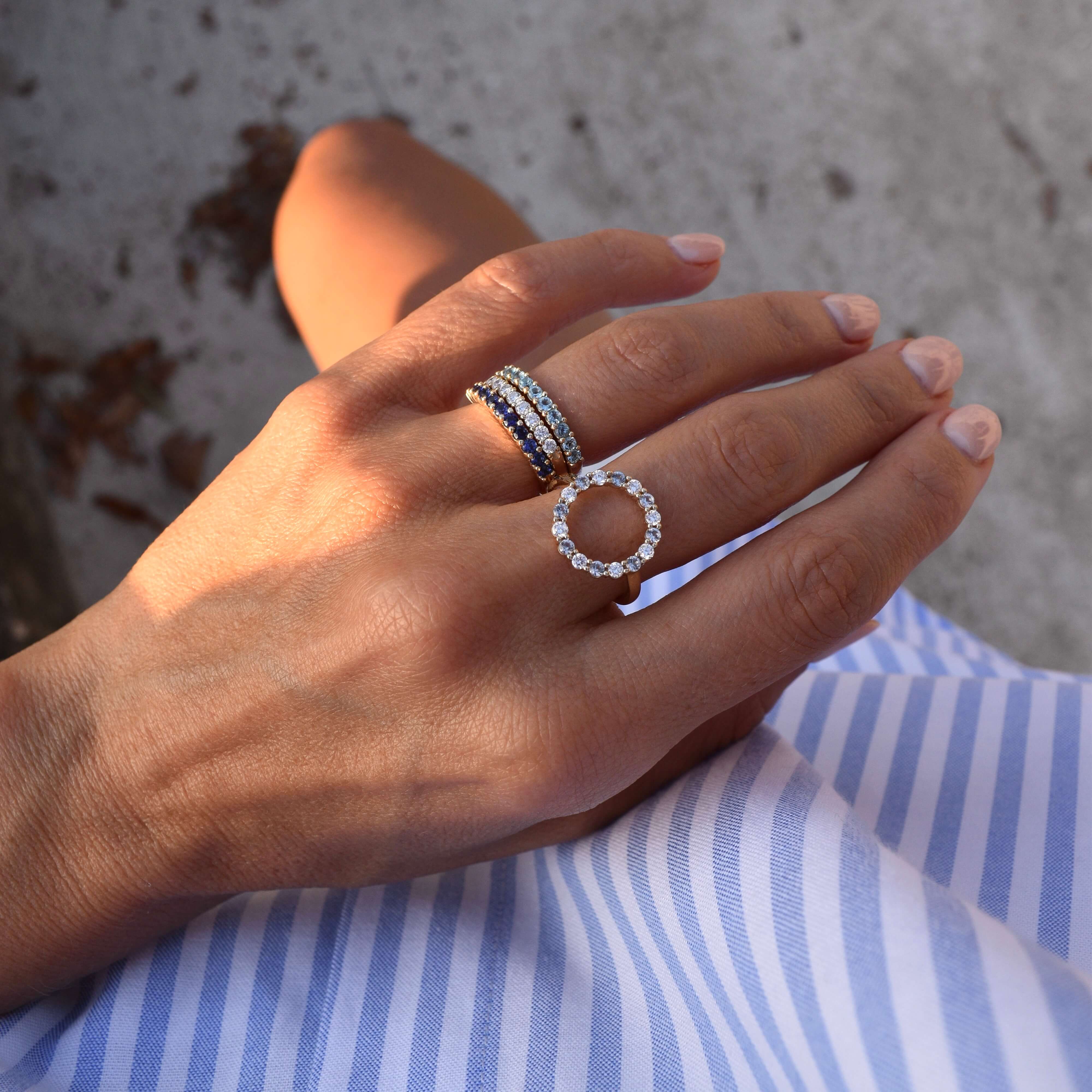 Rosecliff Circle Diamond & Aquamarine Ring in 14k Gold (March) - Image 9