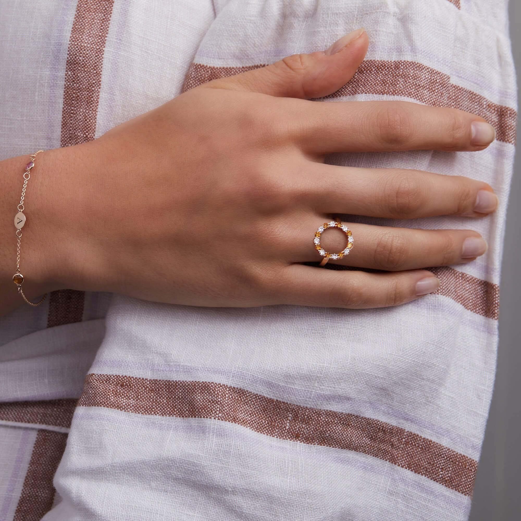 Rosecliff Circle Diamond & Citrine Ring in 14k Gold (November) - Image 3