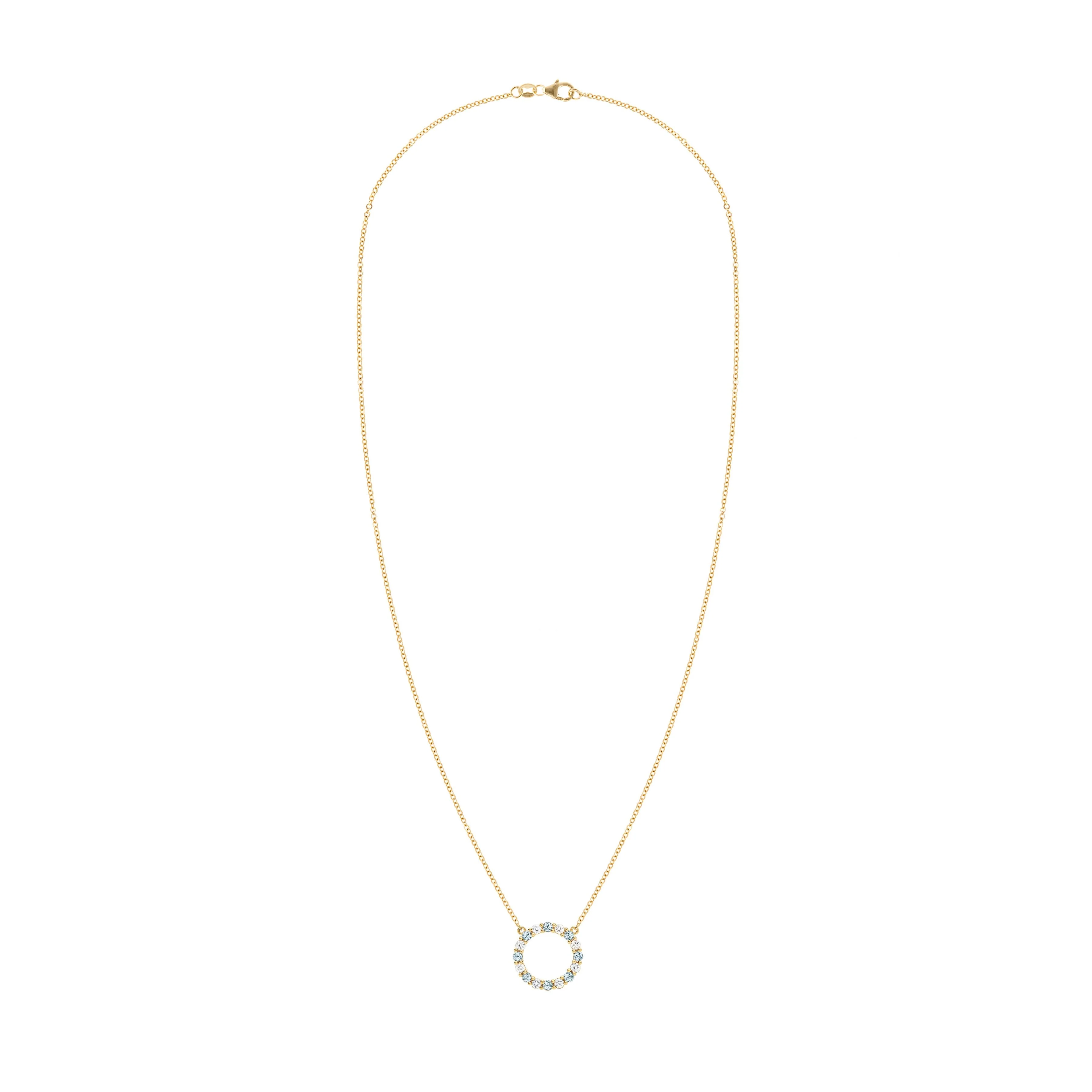 Rosecliff Circle Diamond & Nantucket Blue Topaz Necklace in 14k Gold (December) - Image 5