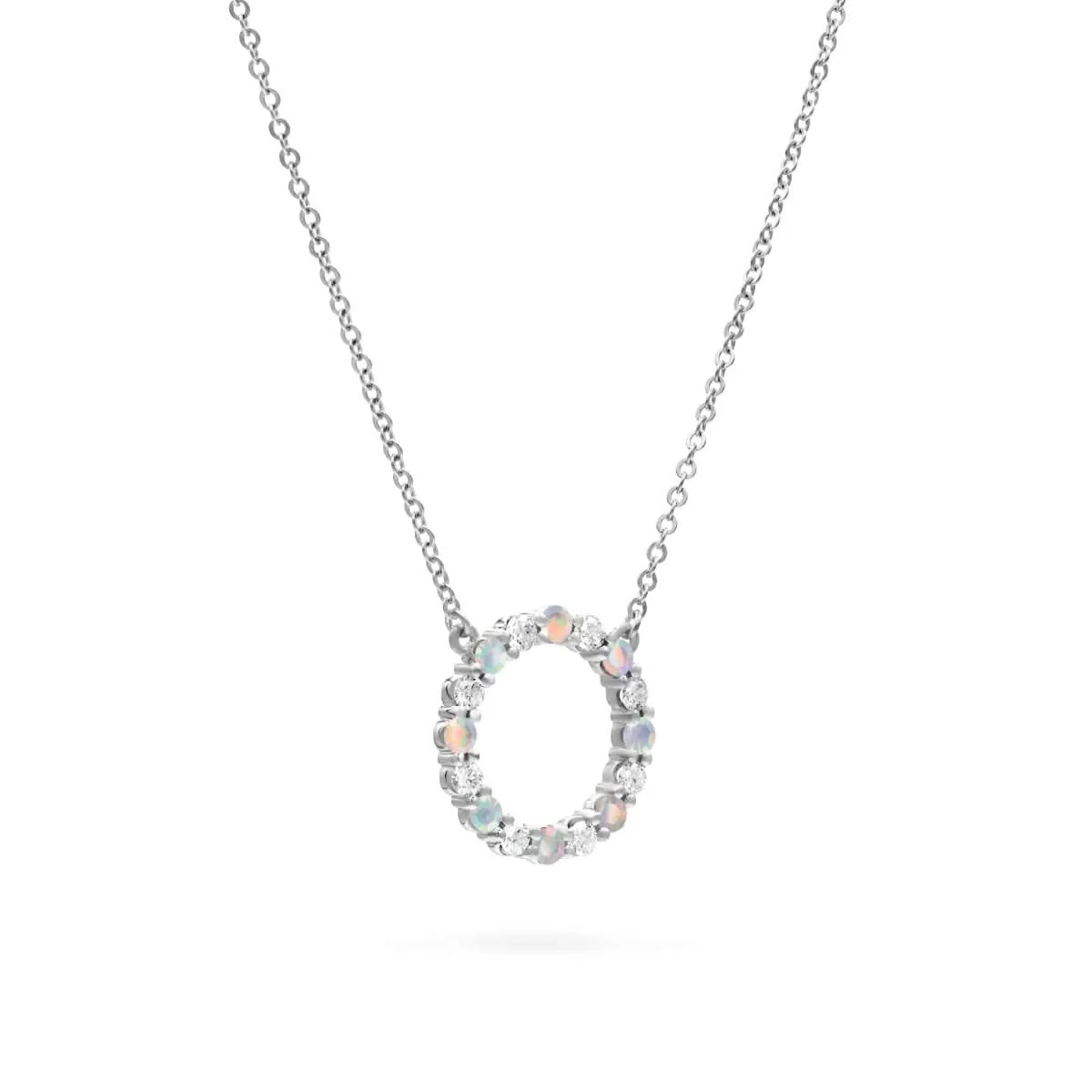 Rosecliff Circle Diamond & Opal Necklace in 14k Gold (October) - Image 9