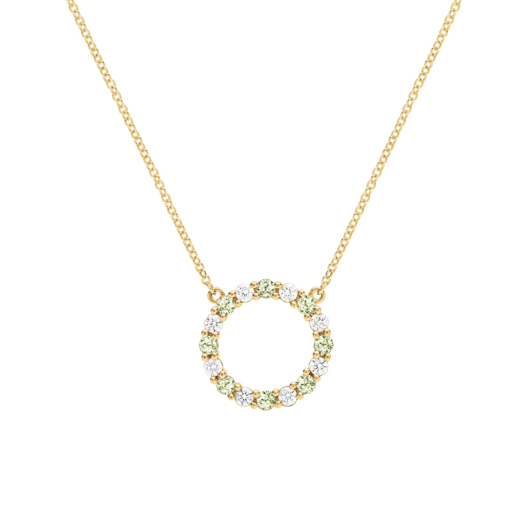 Rosecliff Circle Diamond & Peridot Necklace in 14k Gold (August)