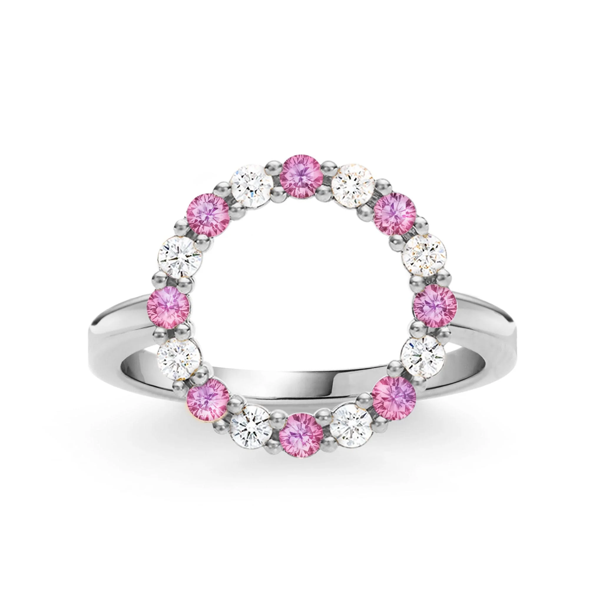 Rosecliff Circle Diamond & Pink Sapphire Ring in 14k Gold (October) - Image 5