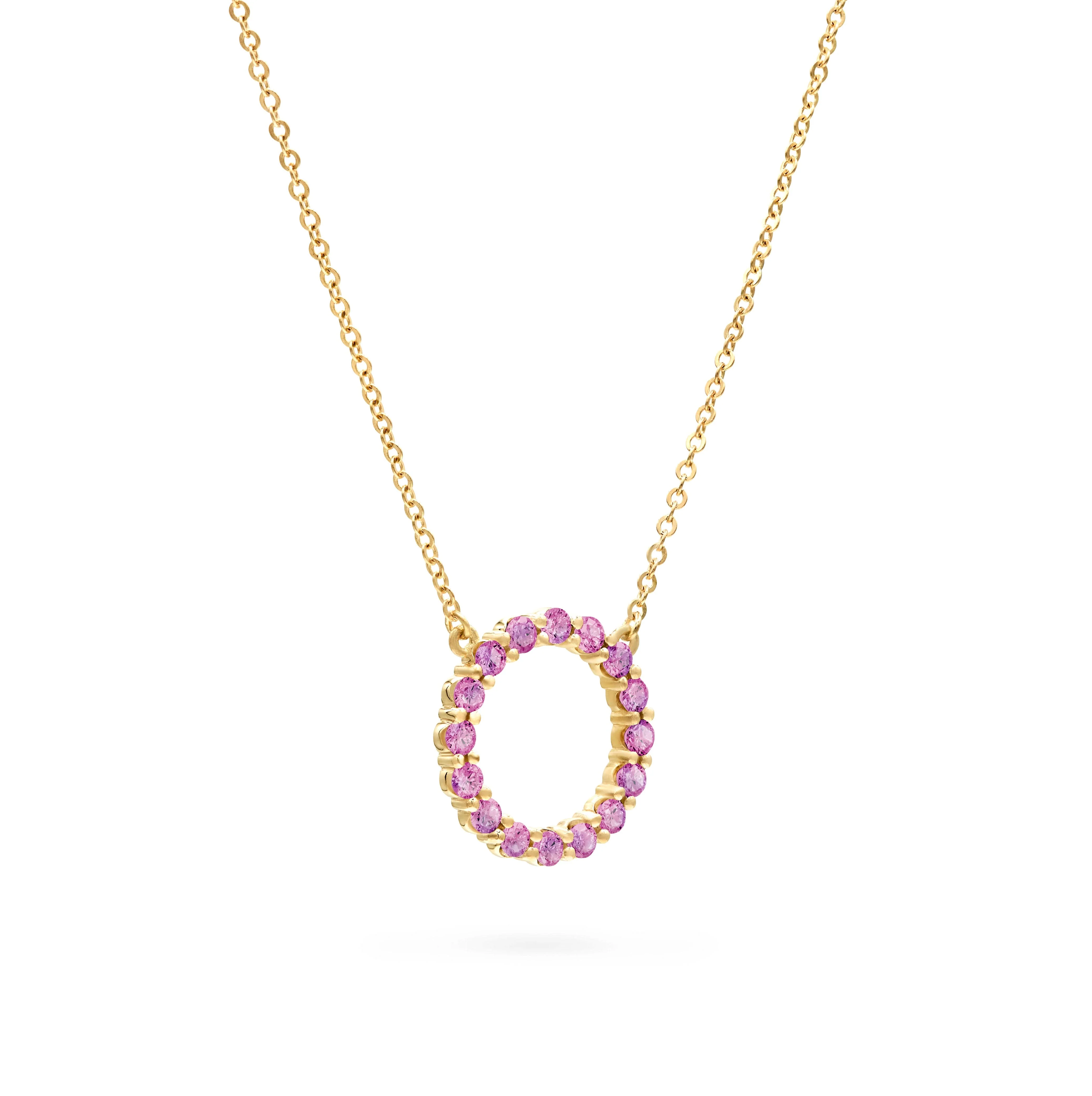 Rosecliff Circle Pink Sapphire Necklace in 14k Gold (October) - Image 5