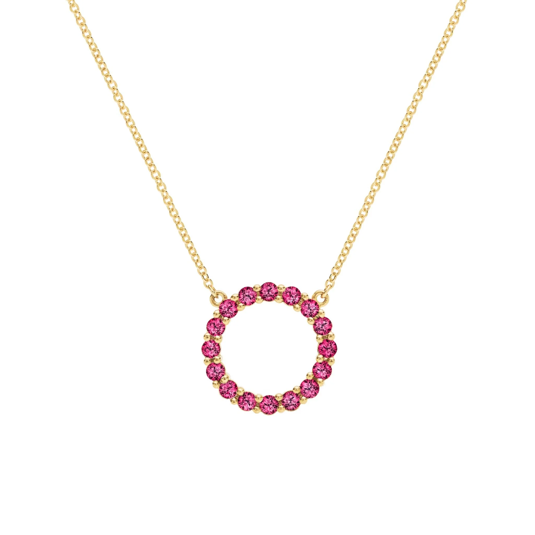Rosecliff Circle Ruby Necklace in 14k Gold (July)