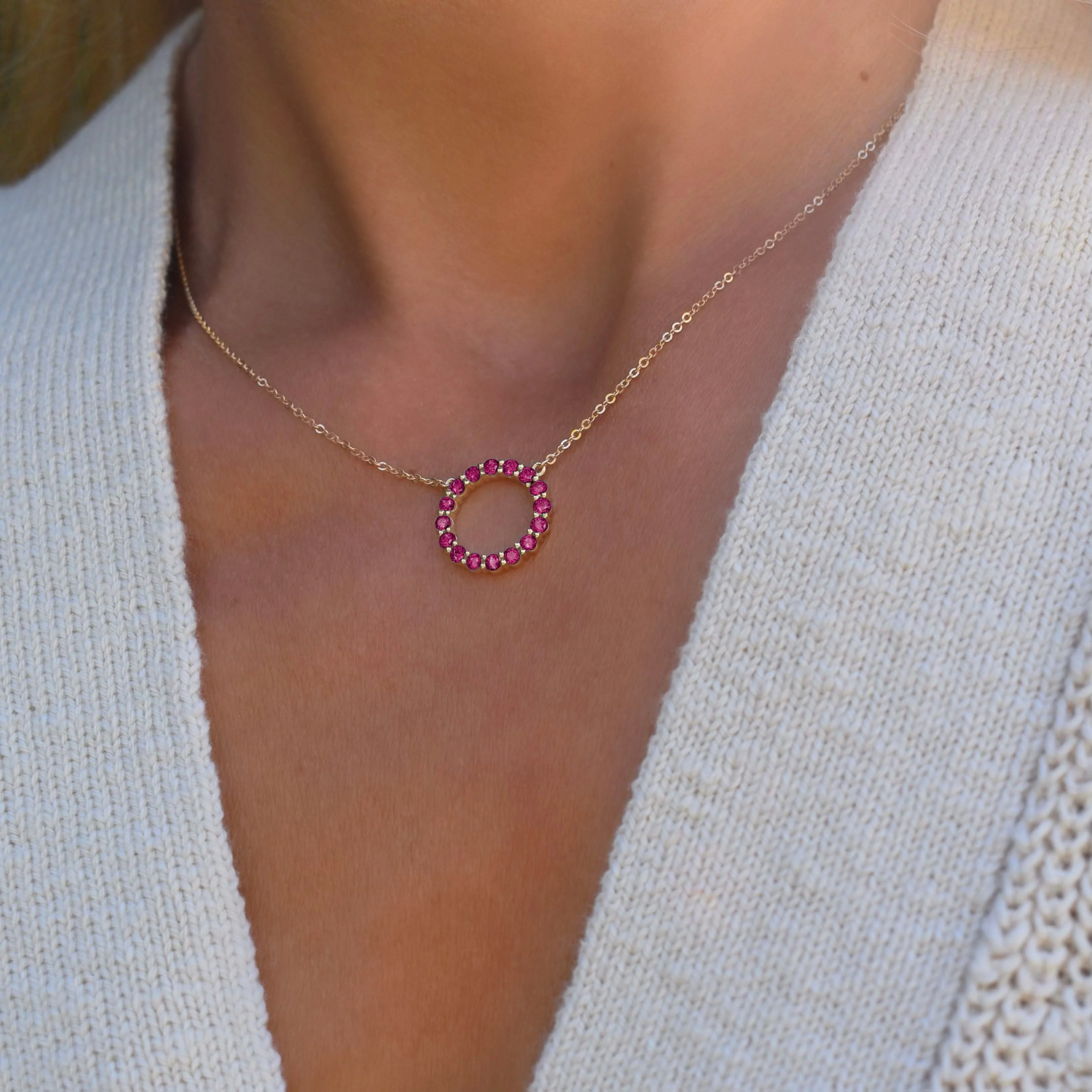 Rosecliff Circle Ruby Necklace in 14k Gold (July) - Image 10