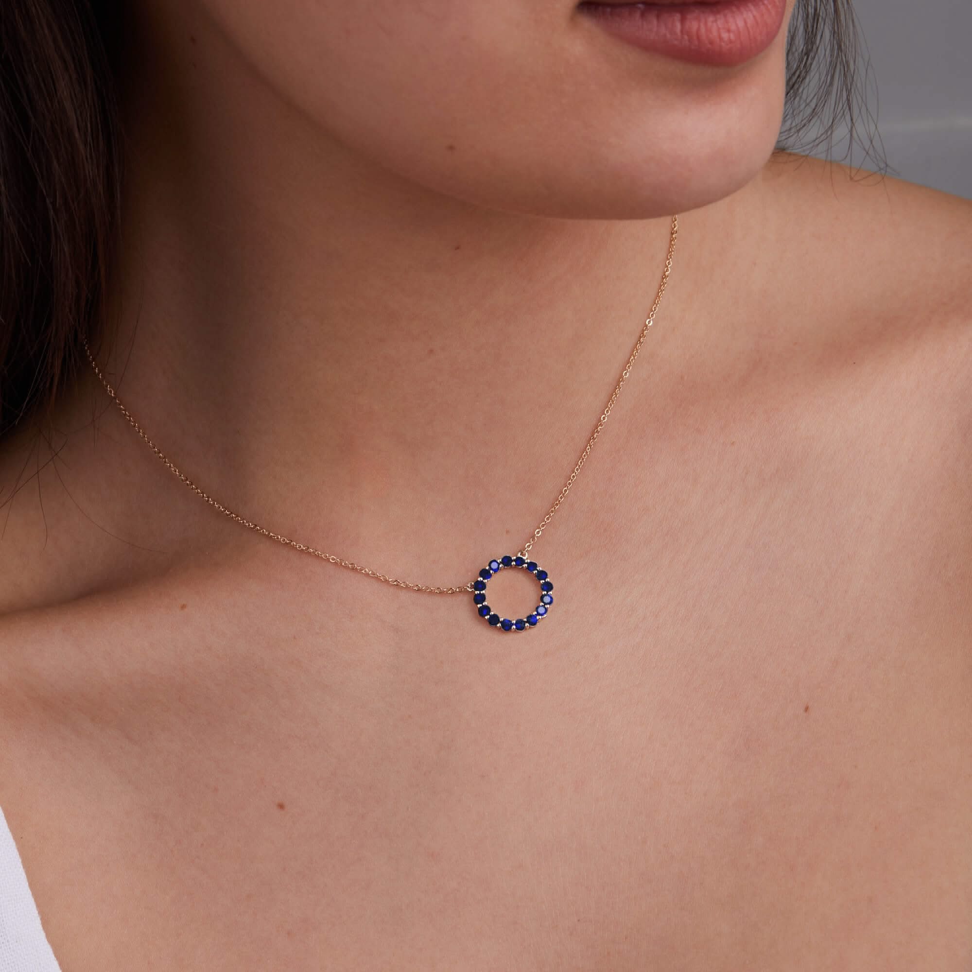 Rosecliff Circle Sapphire Necklace in 14k Gold (September) - Image 3