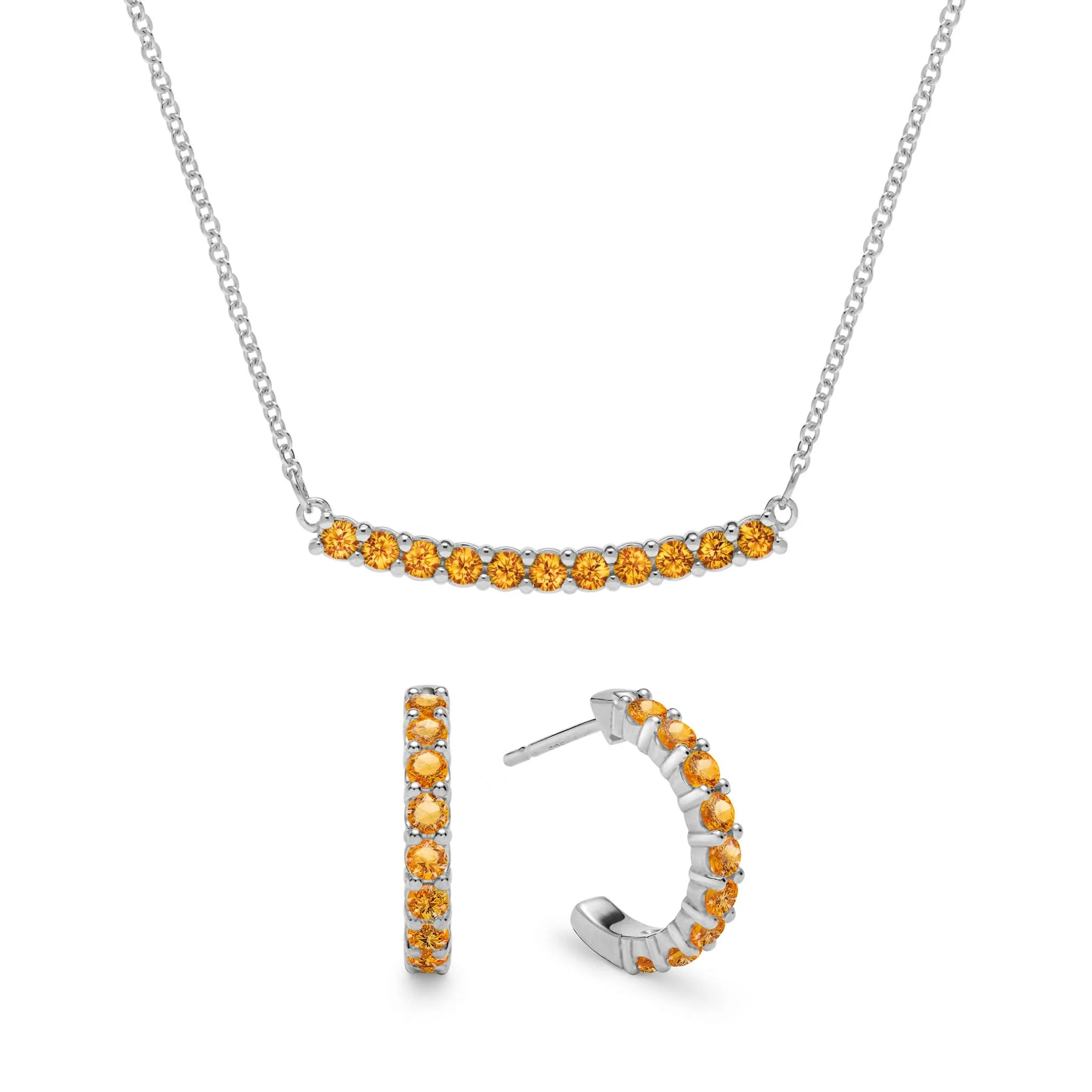 Rosecliff Citrine Bar Necklace and Huggie Hoop Earrings Set in 14k Gold (November) - Image 8
