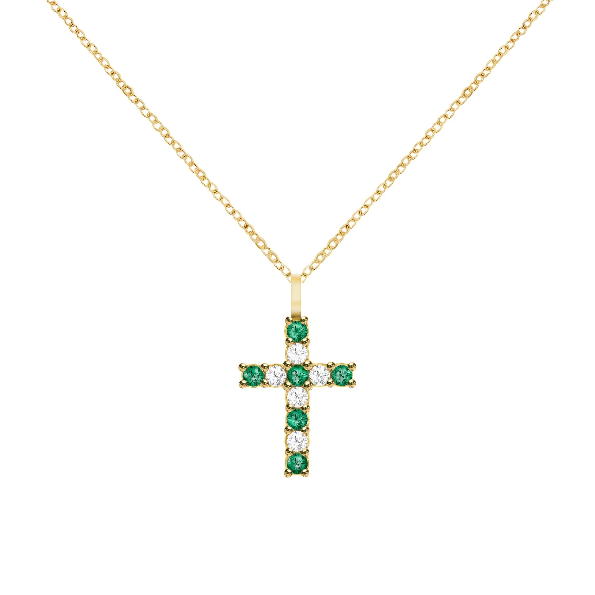 Rosecliff Cross Diamond & Emerald Pendant in 14k Gold (May) - Image 4