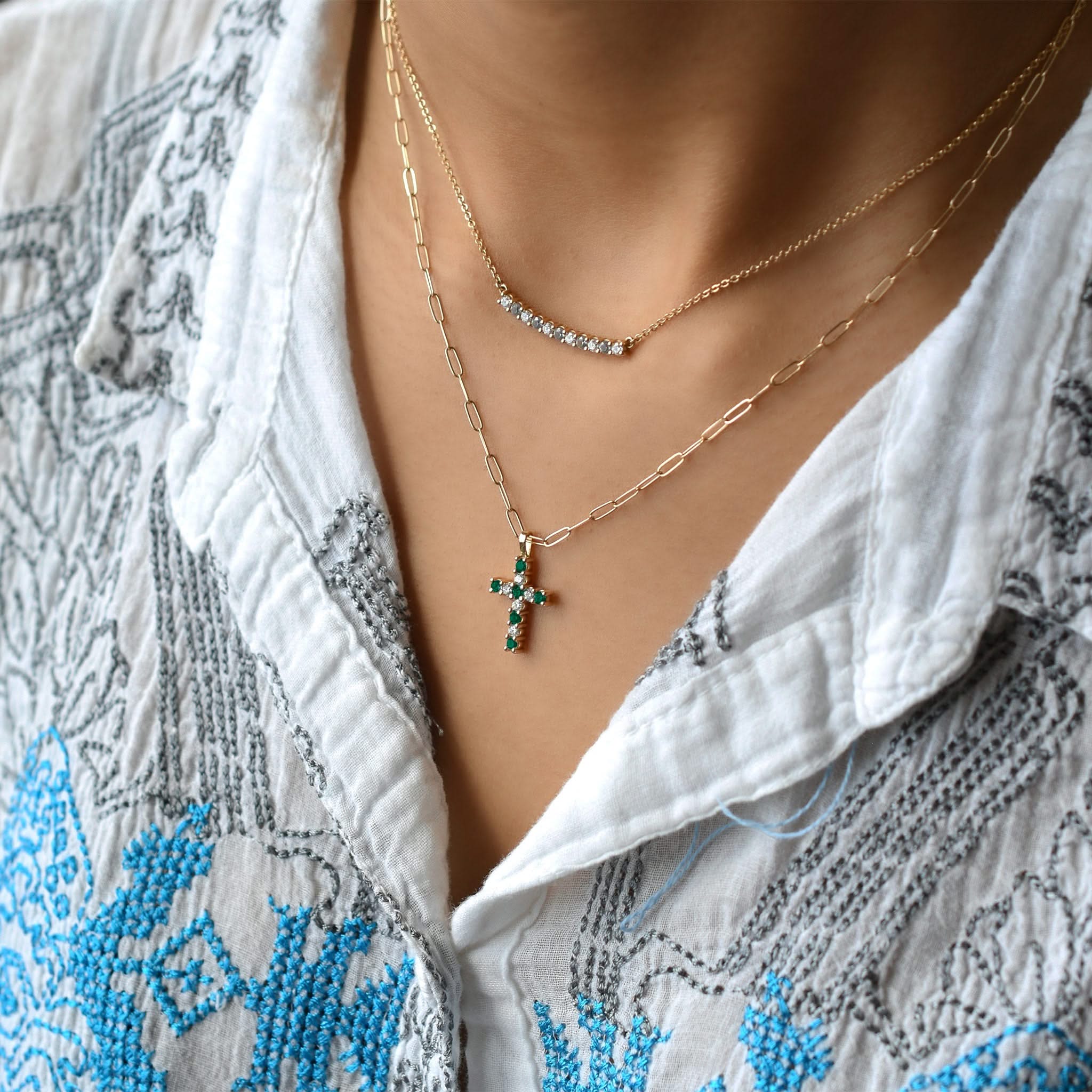 Rosecliff Cross Diamond & Emerald Pendant in 14k Gold (May) - Image 6