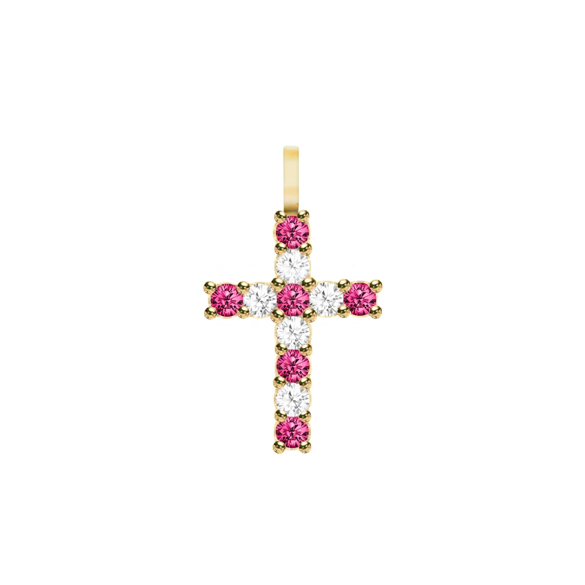Rosecliff Cross Diamond & Ruby Pendant in 14k Gold (July)