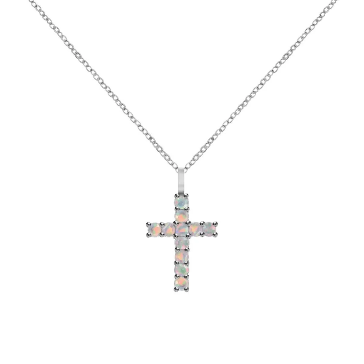 Rosecliff Cross Opal Pendant in 14k Gold (October) - Image 8