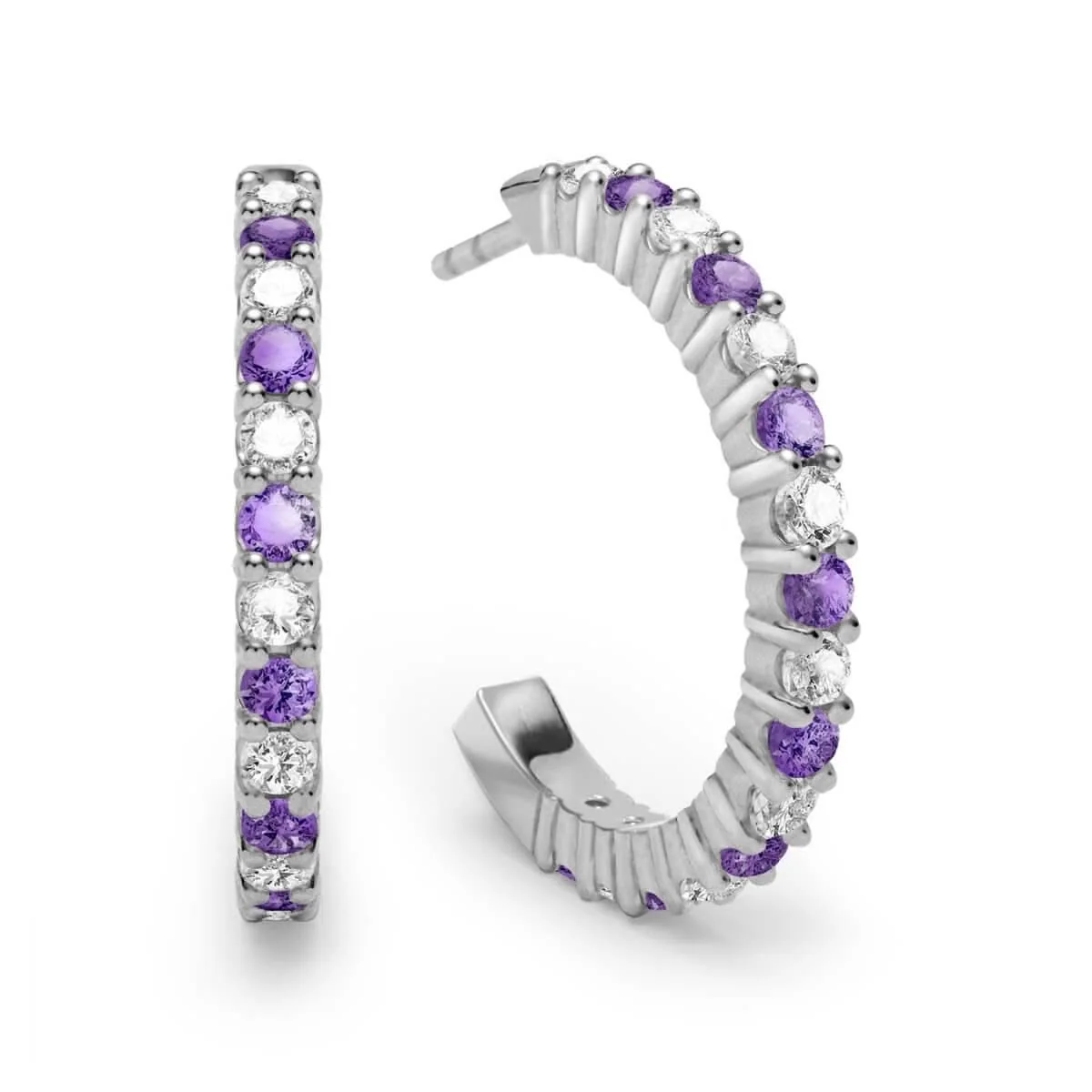 Rosecliff Diamond & Amethyst Hoop Earrings in 14k Gold (February) - Image 5