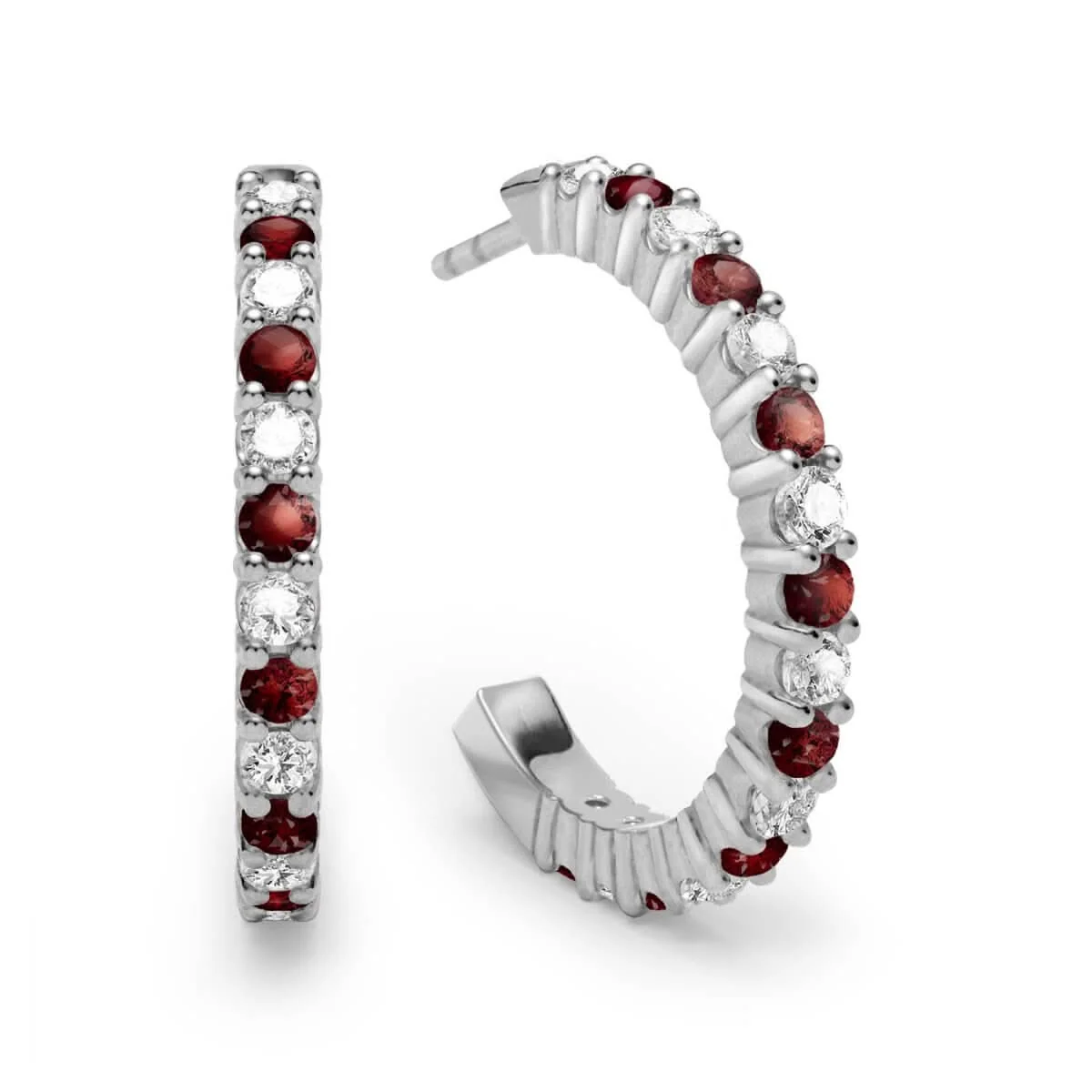Rosecliff Diamond & Garnet Hoop Earrings in 14k Gold (January) - Image 5