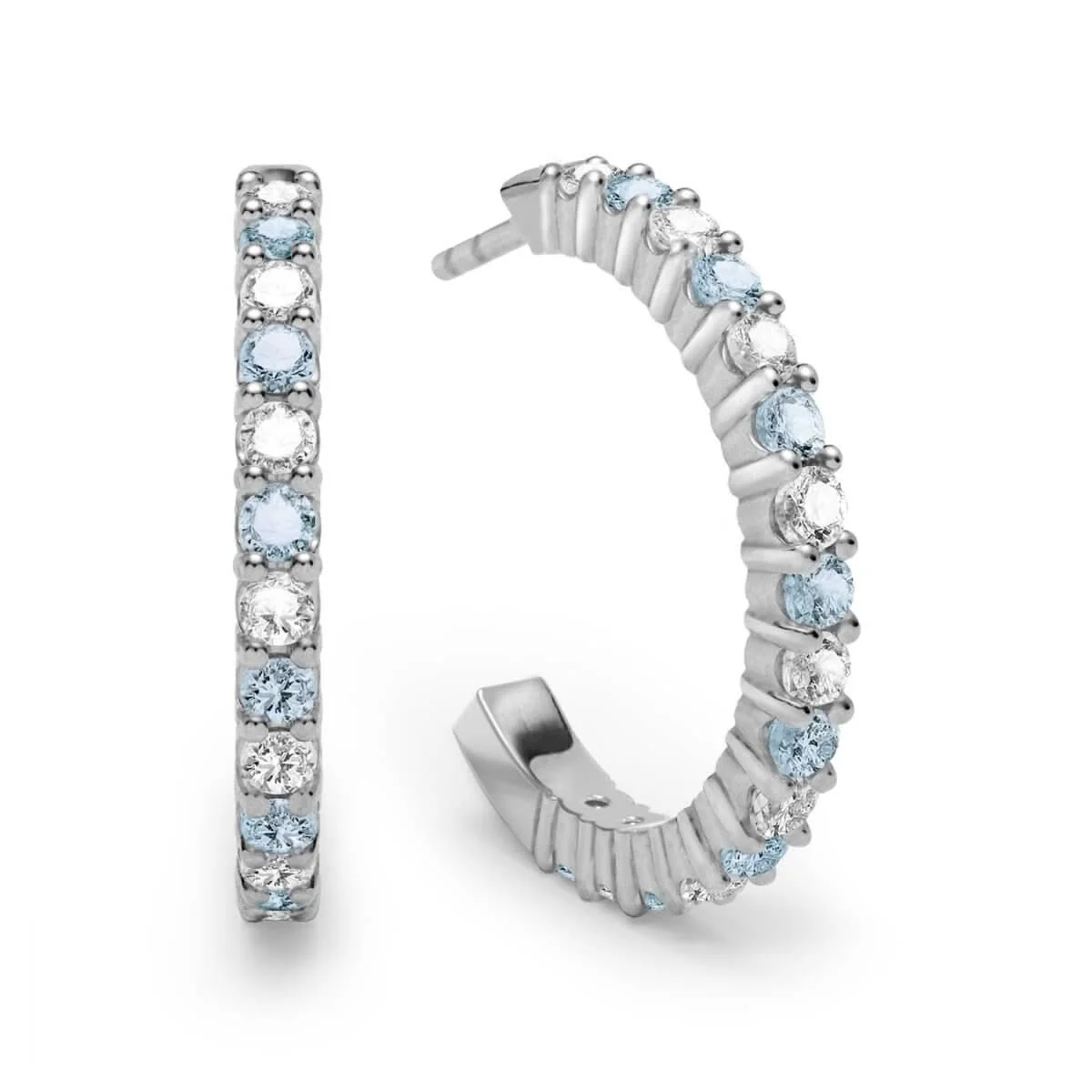 Rosecliff Diamond & Nantucket Blue Topaz Hoop Earrings in 14k Gold (December) - Image 5