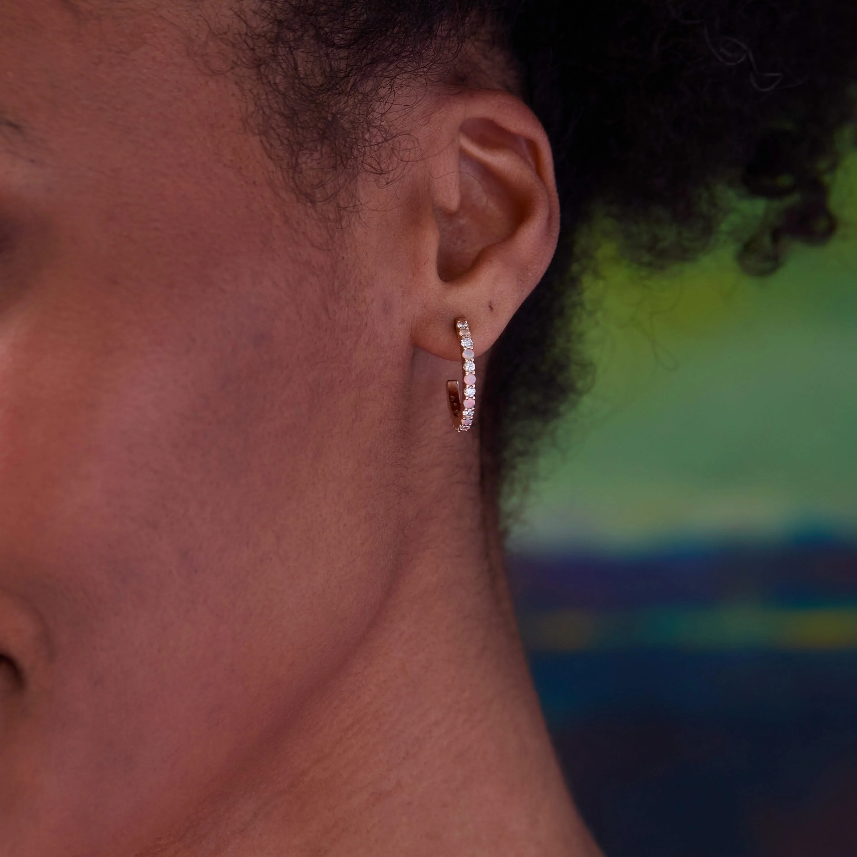 Rosecliff Diamond & Opal Hoop Earrings in 14k Gold (October) - Image 3