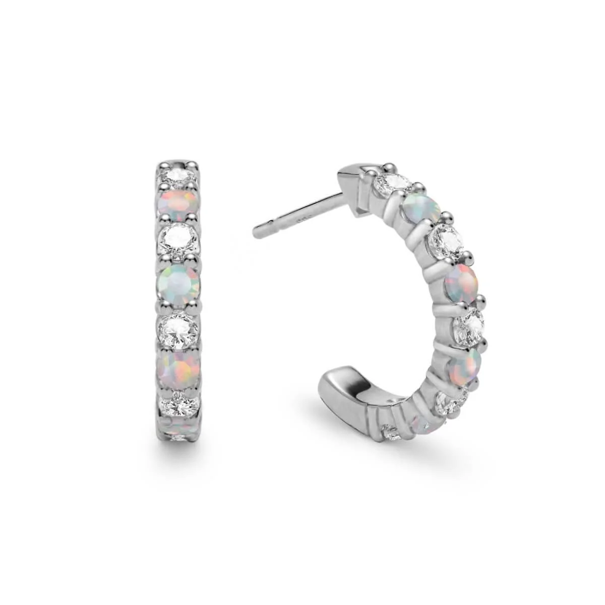 Rosecliff Diamond & Opal Huggie Hoop Earrings in 14k Gold (October) - Image 5
