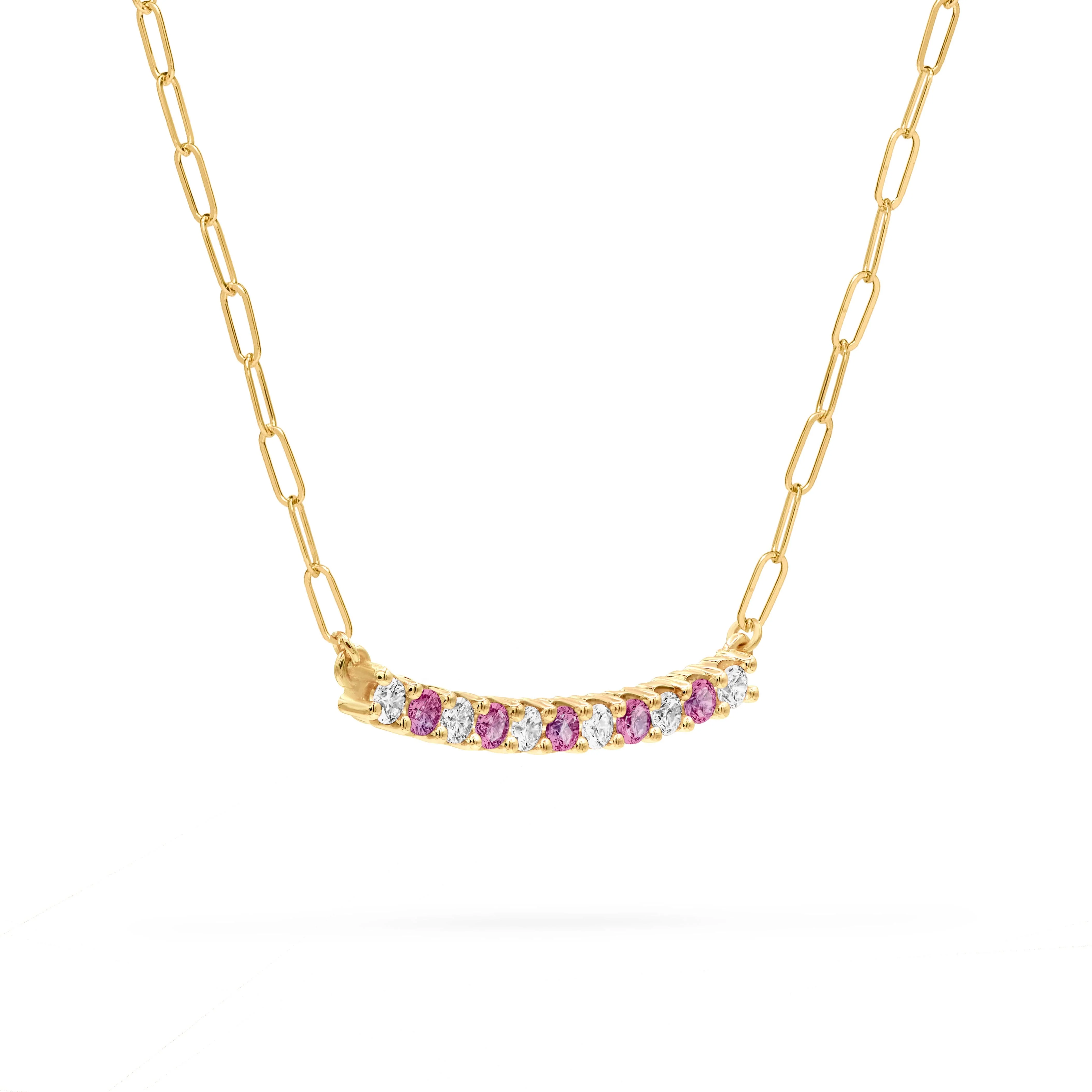 Rosecliff Diamond & Pink Sapphire Bar Adelaide Mini Necklace in 14k Gold (October) - Image 4