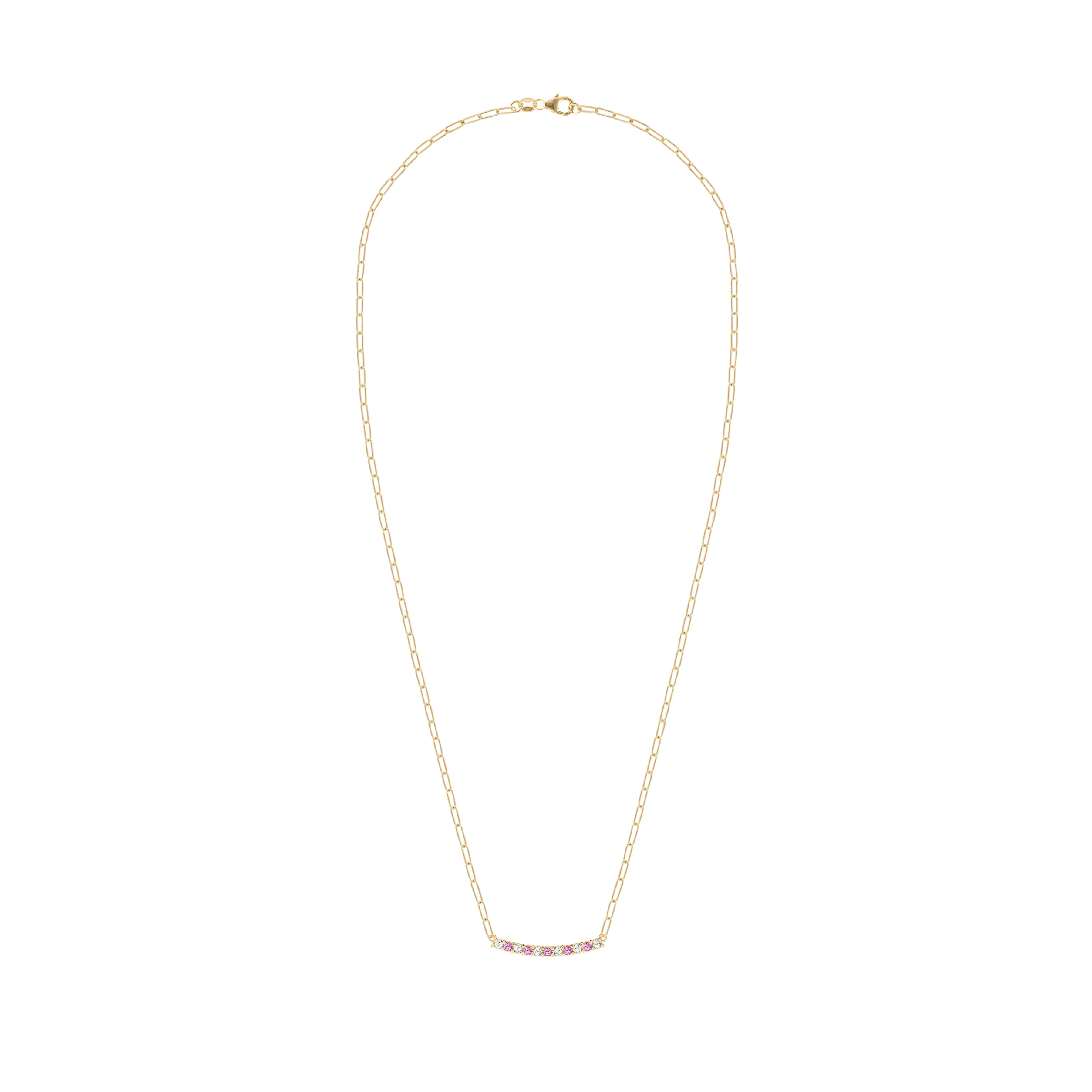 Rosecliff Diamond & Pink Sapphire Bar Adelaide Mini Necklace in 14k Gold (October) - Image 5