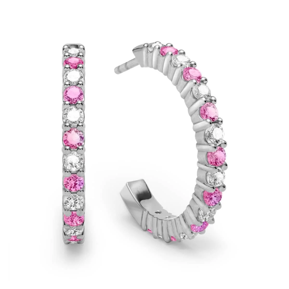 Rosecliff Diamond & Pink Sapphire Hoop Earrings in 14k Gold (October) - Image 5