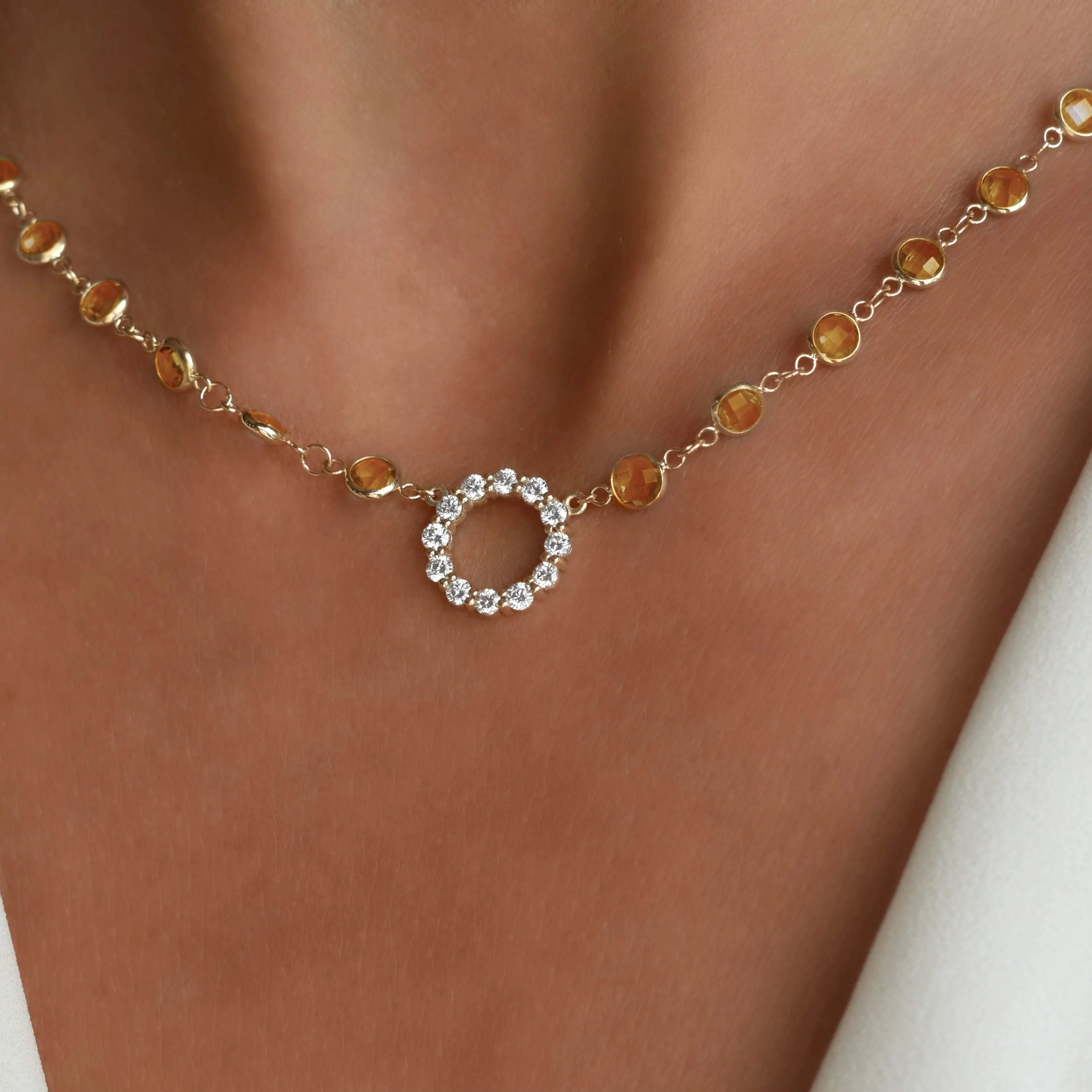 Rosecliff Diamond Small Circle & Newport Citrine Necklace in 14k Gold (November) - Image 3