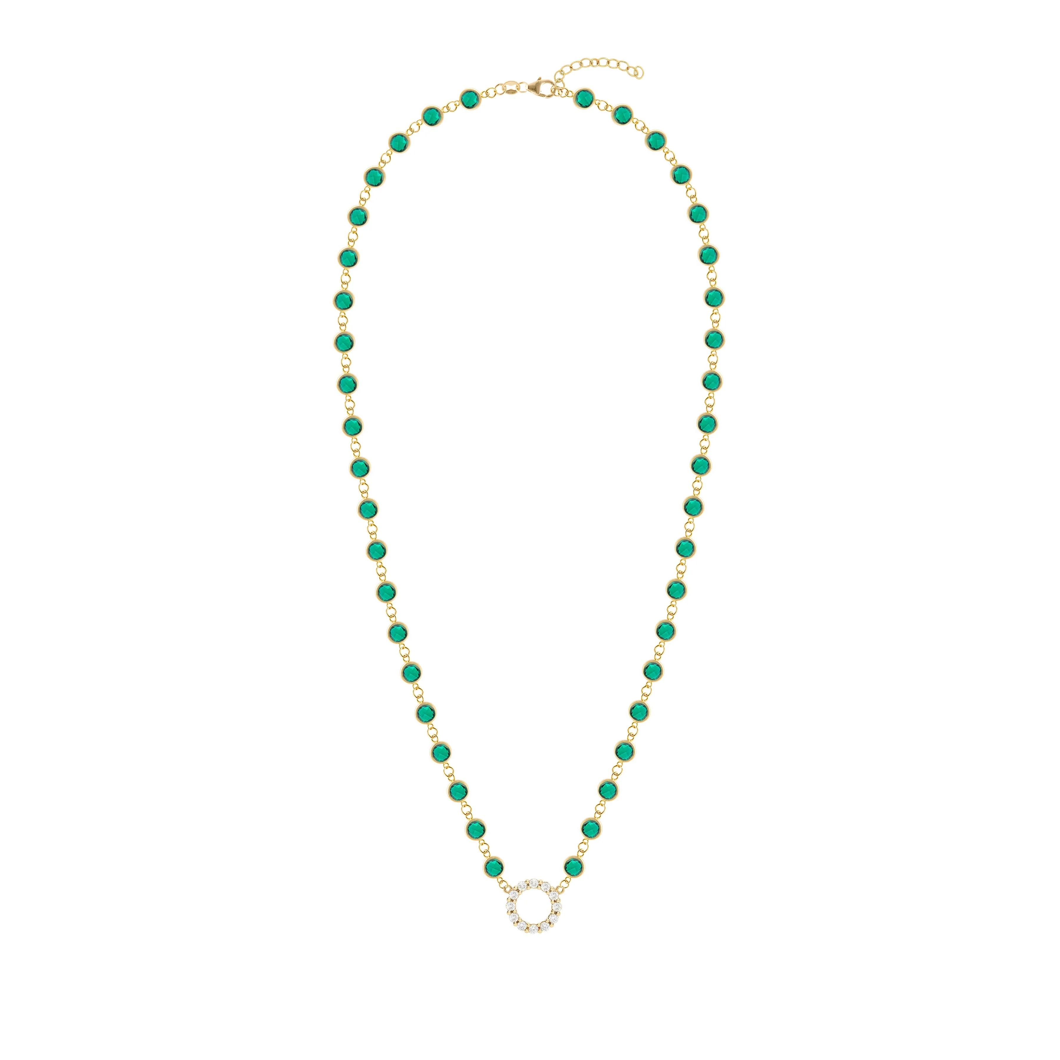 Rosecliff Diamond Small Circle & Newport Emerald Necklace in 14k Gold (May) - Image 4