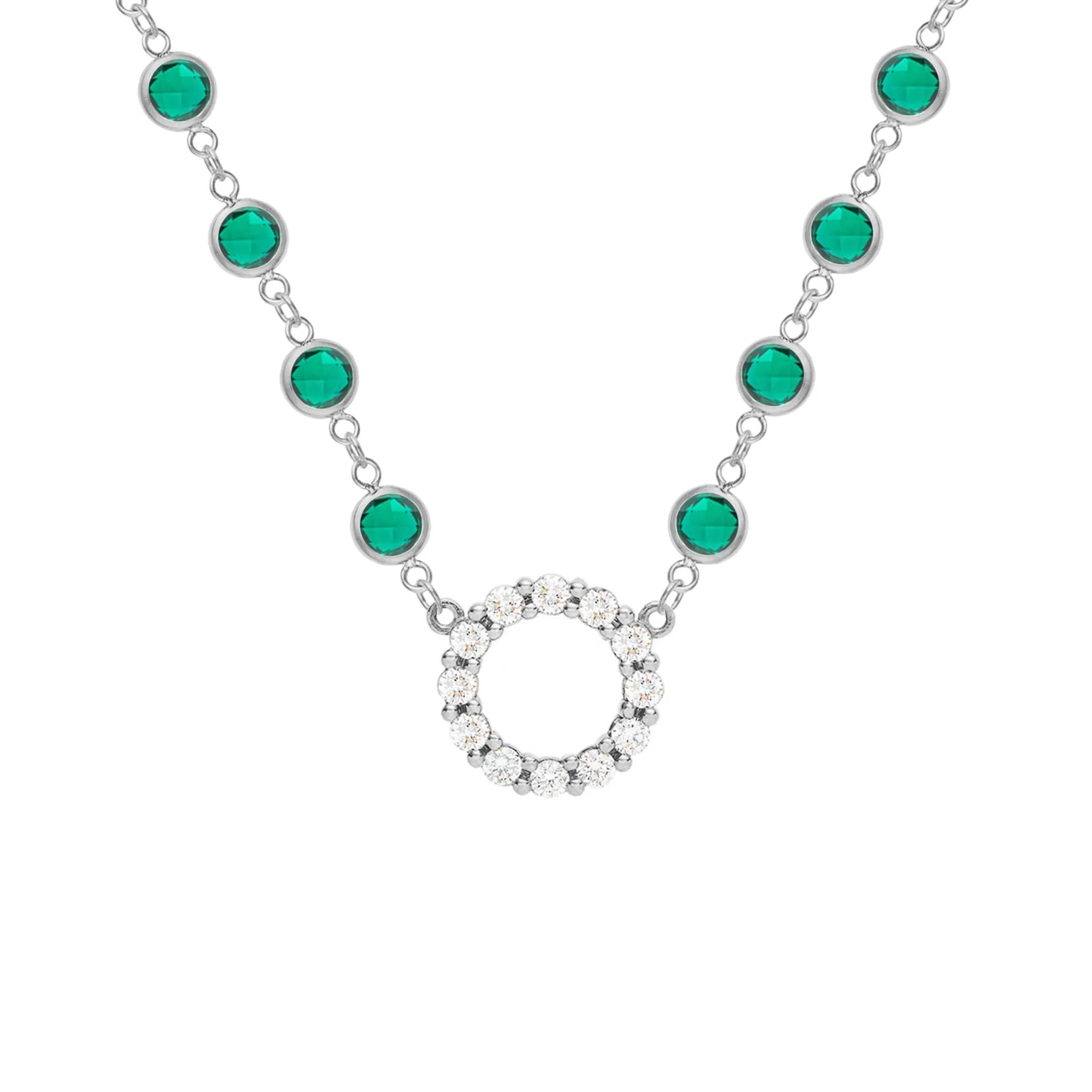 Rosecliff Diamond Small Circle & Newport Emerald Necklace in 14k Gold (May) - Image 8