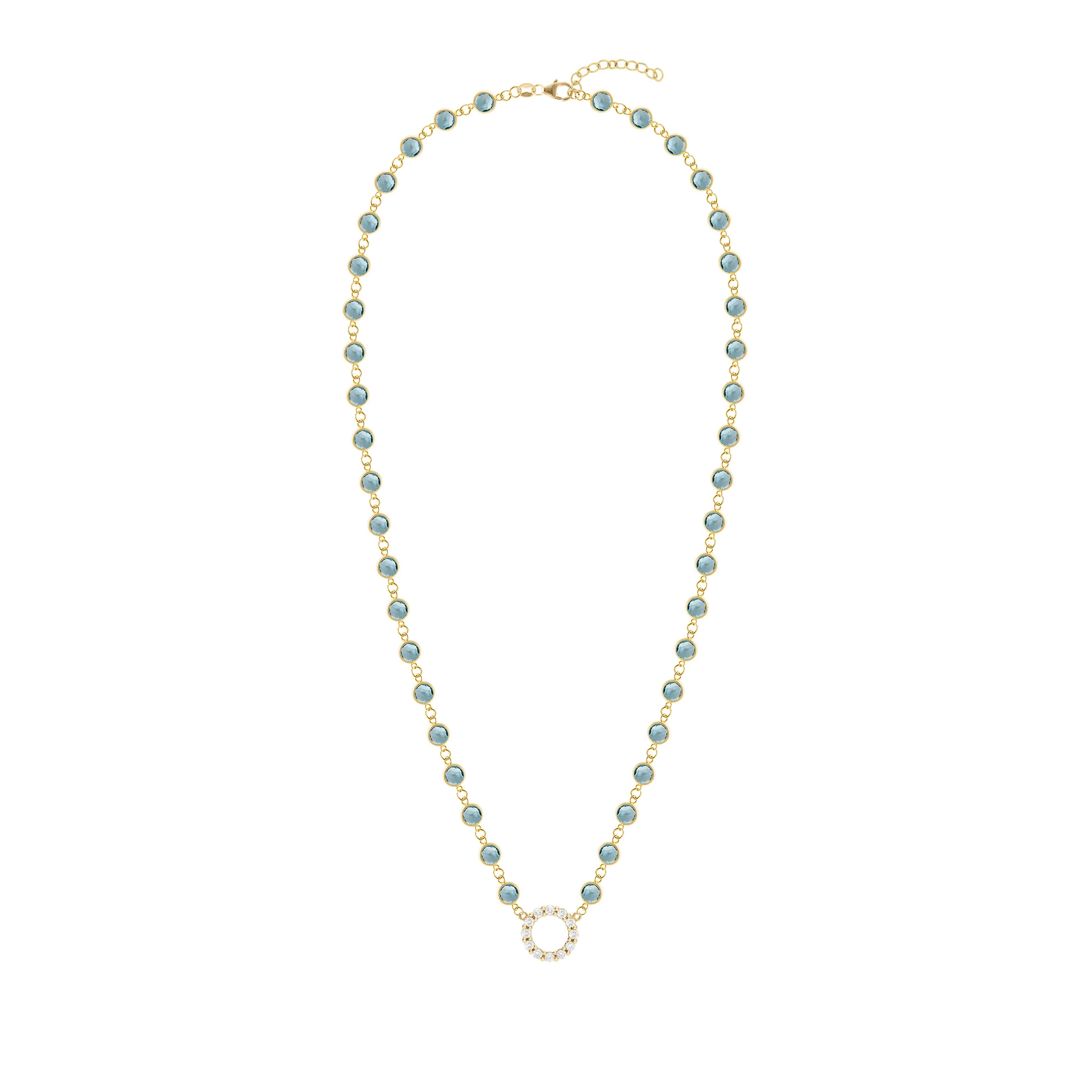 Rosecliff Diamond Small Circle & Newport Nantucket Blue Topaz Necklace in 14k Gold (December) - Image 4