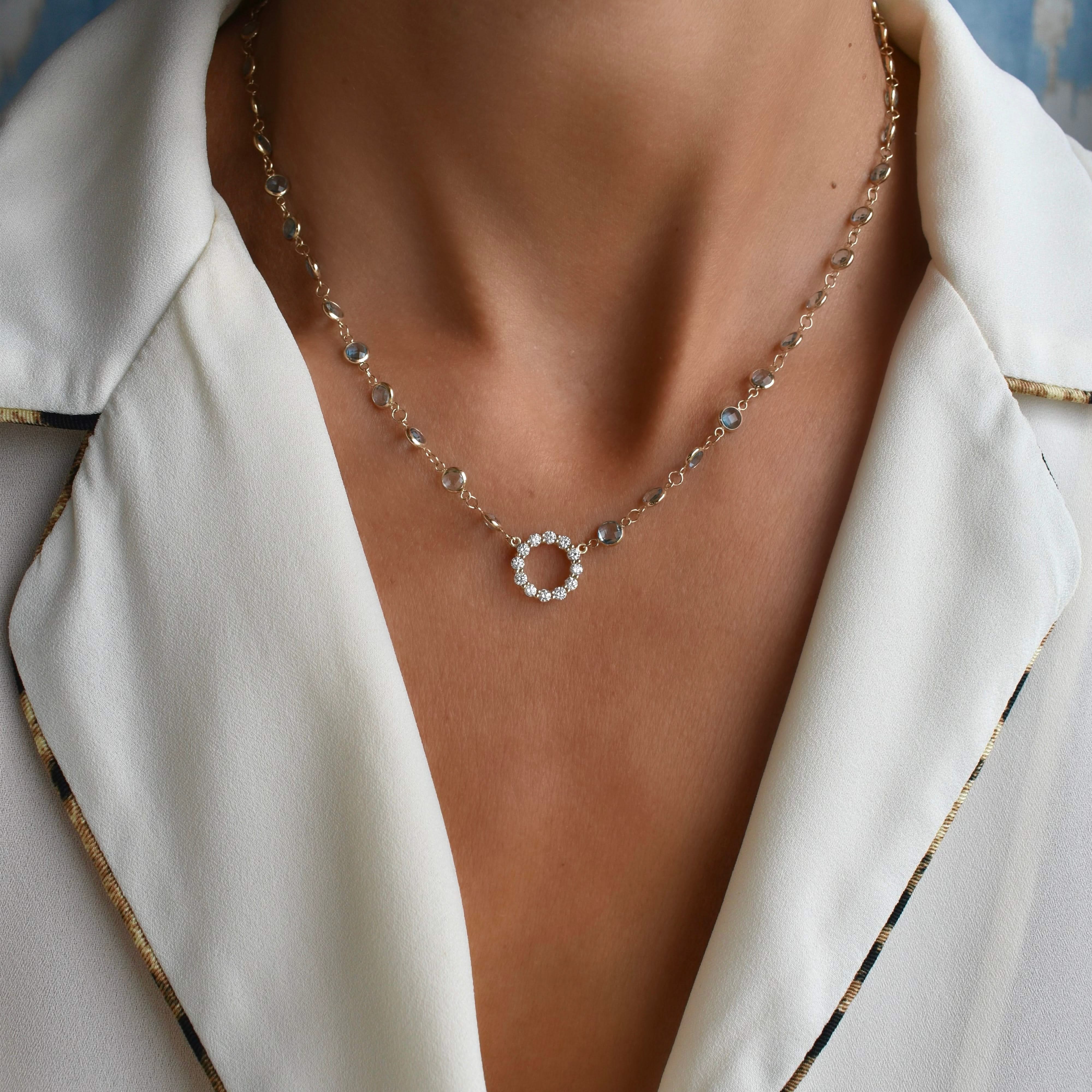 Rosecliff Diamond Small Circle & Newport Nantucket Blue Topaz Necklace in 14k Gold (December) - Image 6
