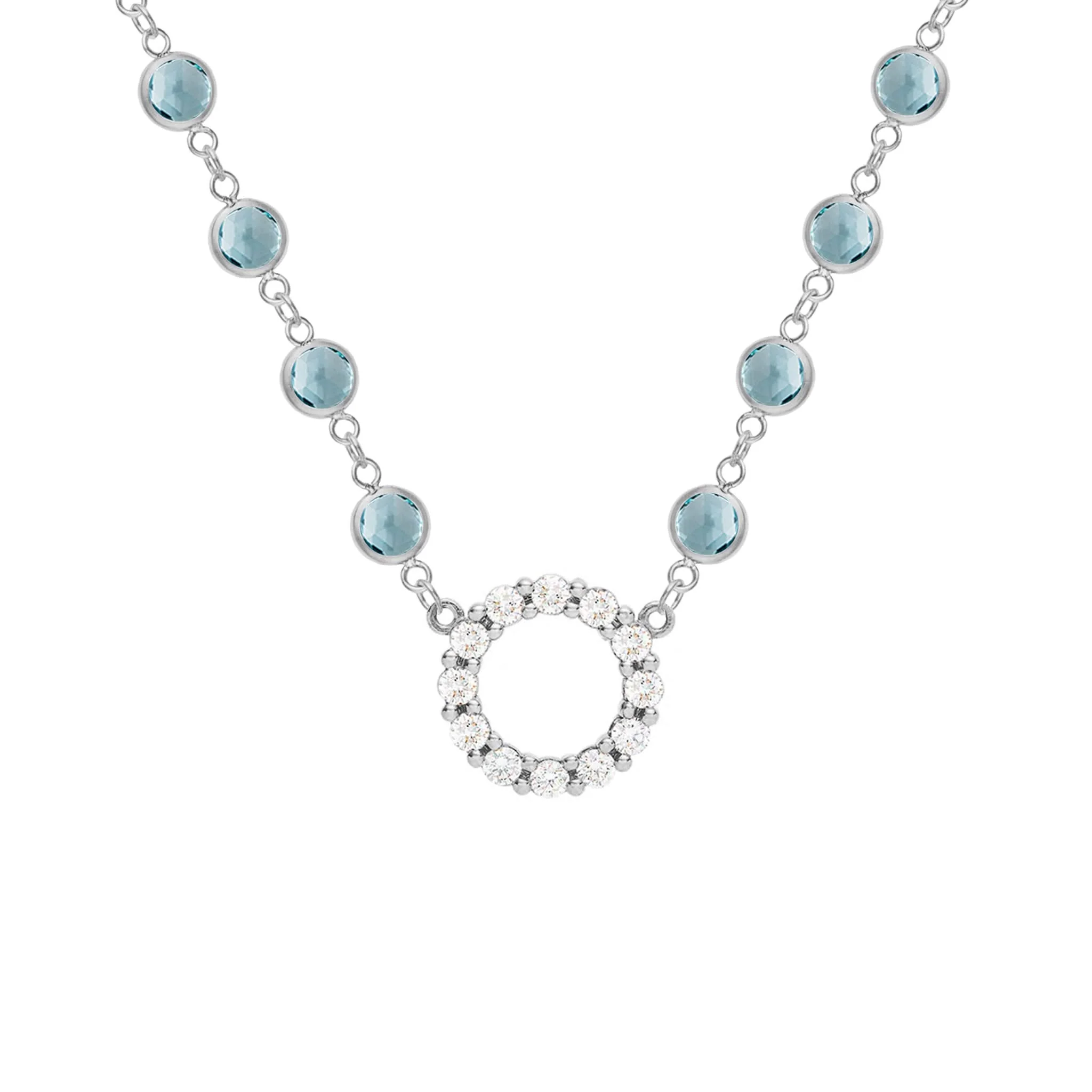Rosecliff Diamond Small Circle & Newport Nantucket Blue Topaz Necklace in 14k Gold (December) - Image 8