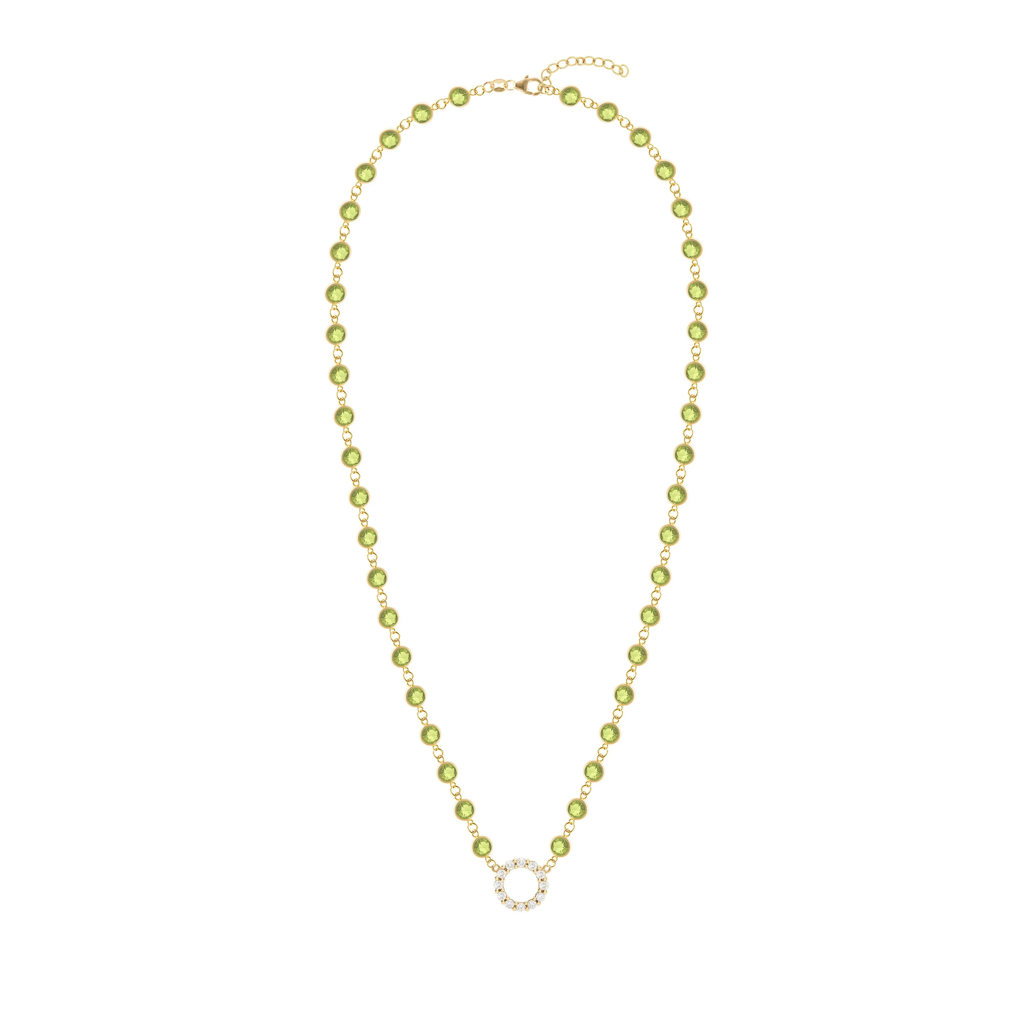 Rosecliff Diamond Small Circle & Newport Peridot Necklace in 14k Gold (August) - Image 4