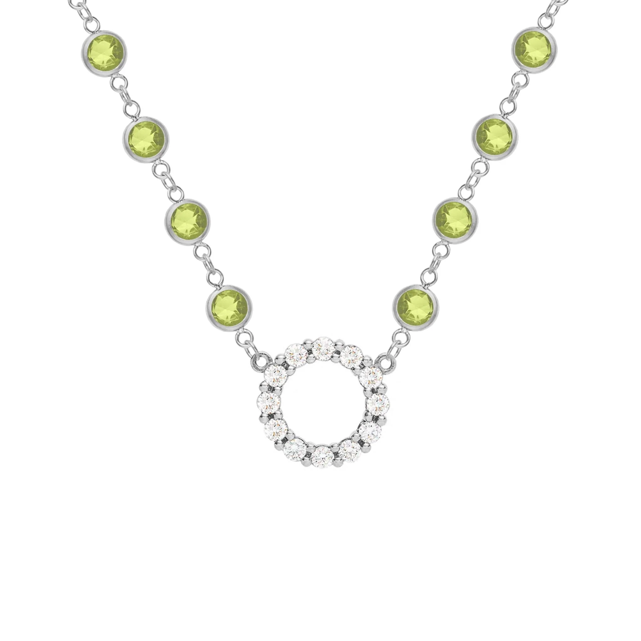 Rosecliff Diamond Small Circle & Newport Peridot Necklace in 14k Gold (August) - Image 8