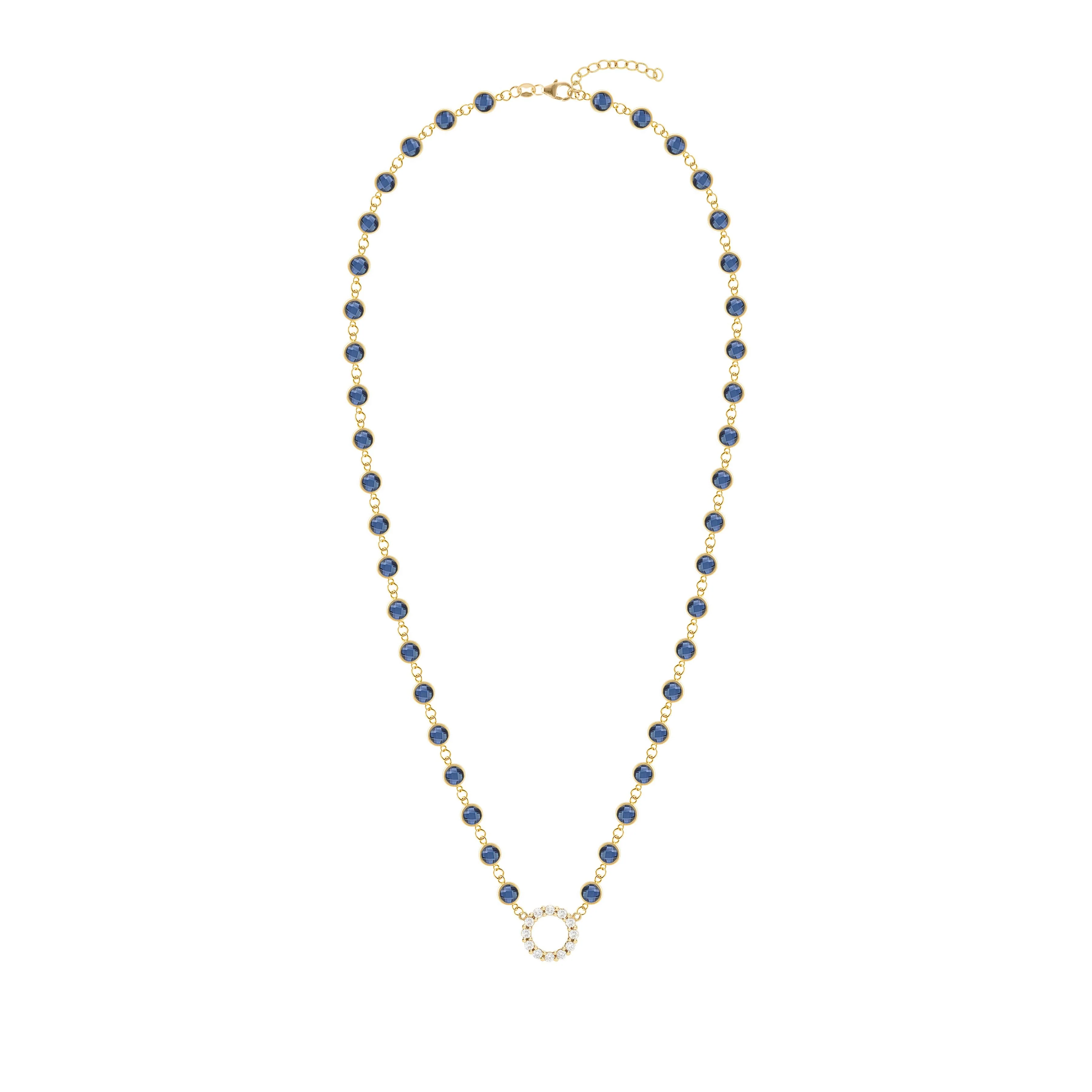 Rosecliff Diamond Small Circle & Newport Sapphire Necklace in 14k Gold (September) - Image 4