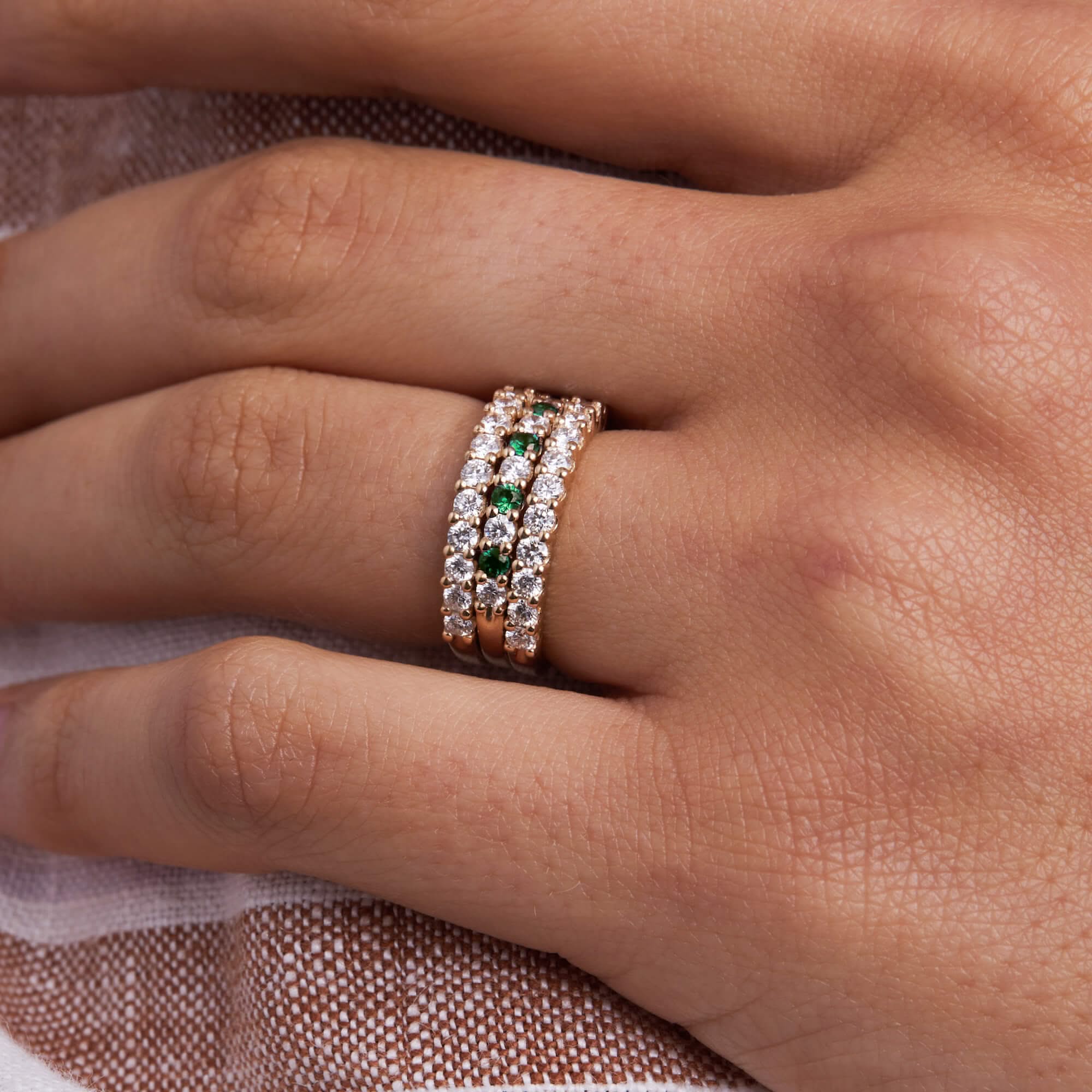 Rosecliff Diamond & Emerald Stackable Ring in 14k Gold (May) - Image 9